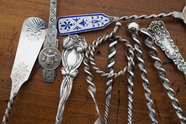 10 Antique Assorted Sterling Silver Twisted Scalloped Serving Spoons