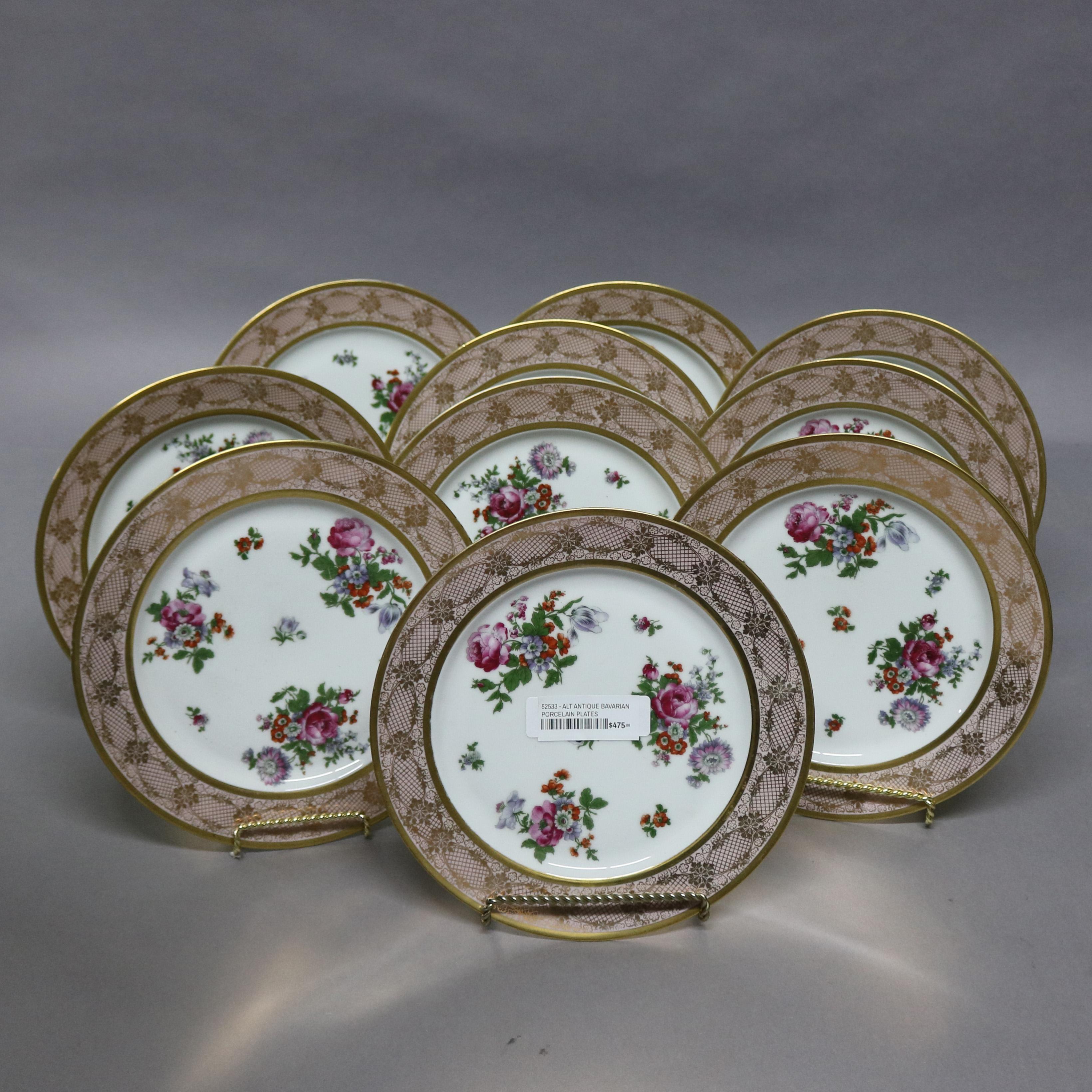 German 10 Antique Bavarian Tirschenreuth Floral & Lace Porcelain Dinner Plates