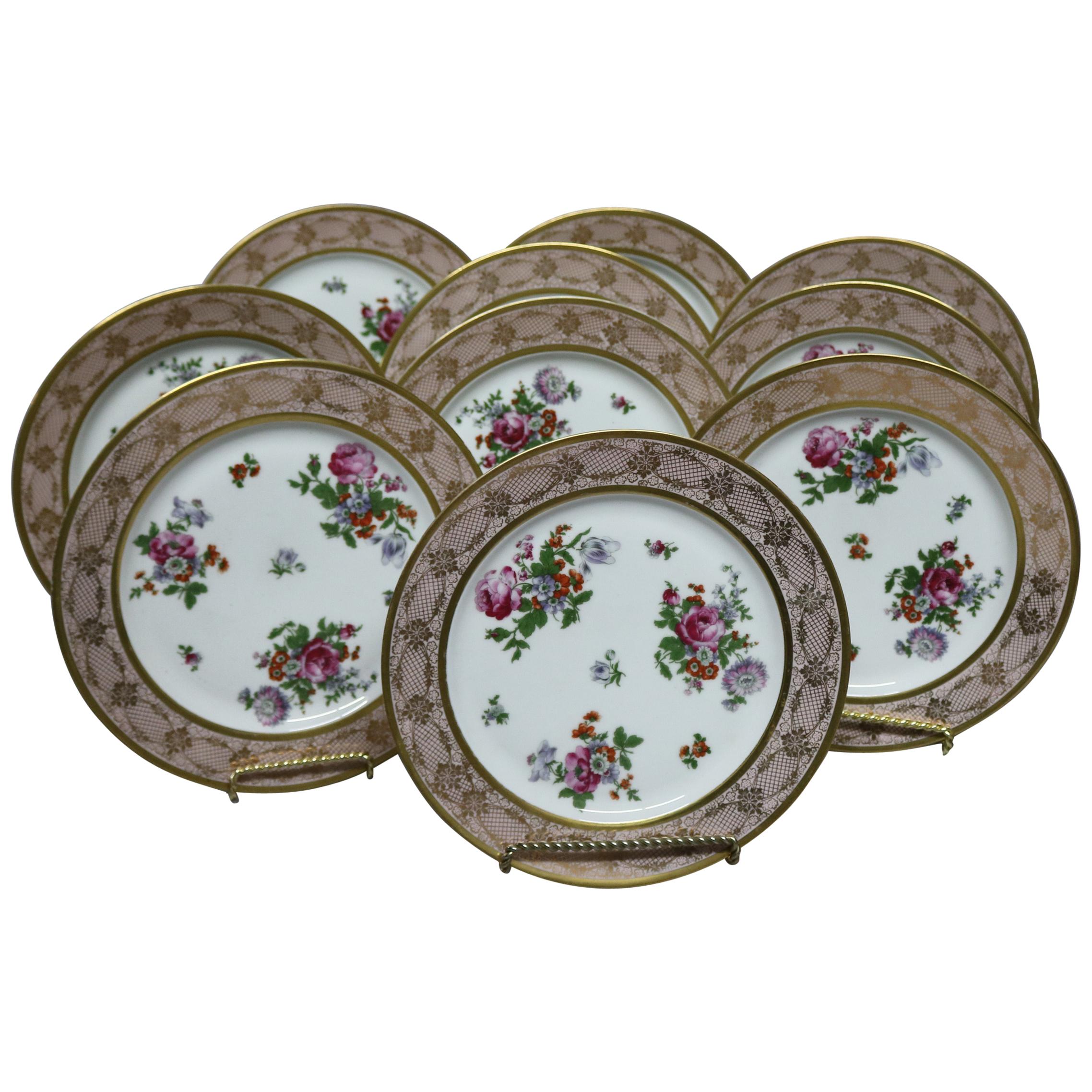 10 Antique Bavarian Tirschenreuth Floral & Lace Porcelain Dinner Plates