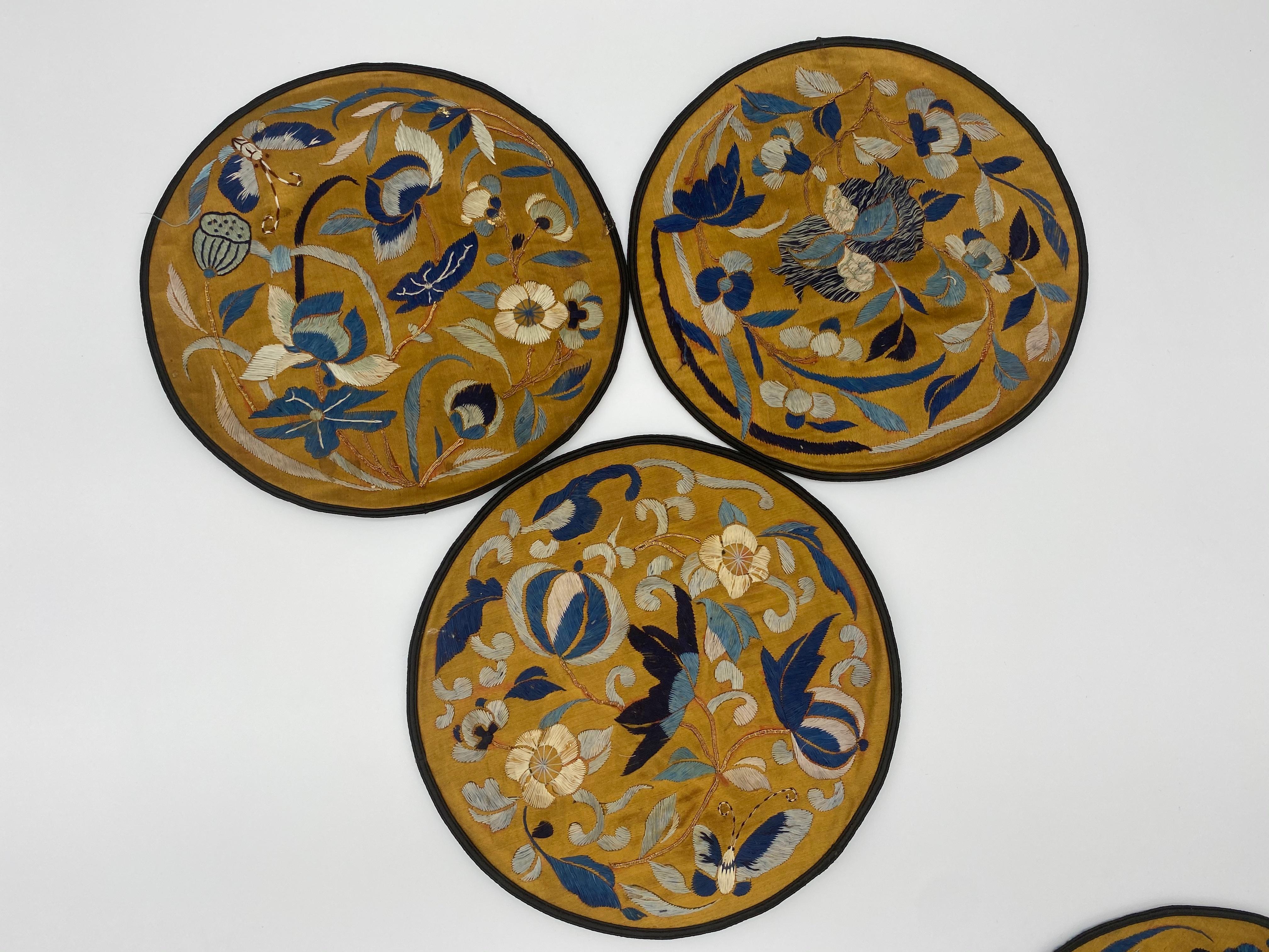 10 Antique Chinese Embroidered Silk Roundels In Good Condition For Sale In Brea, CA