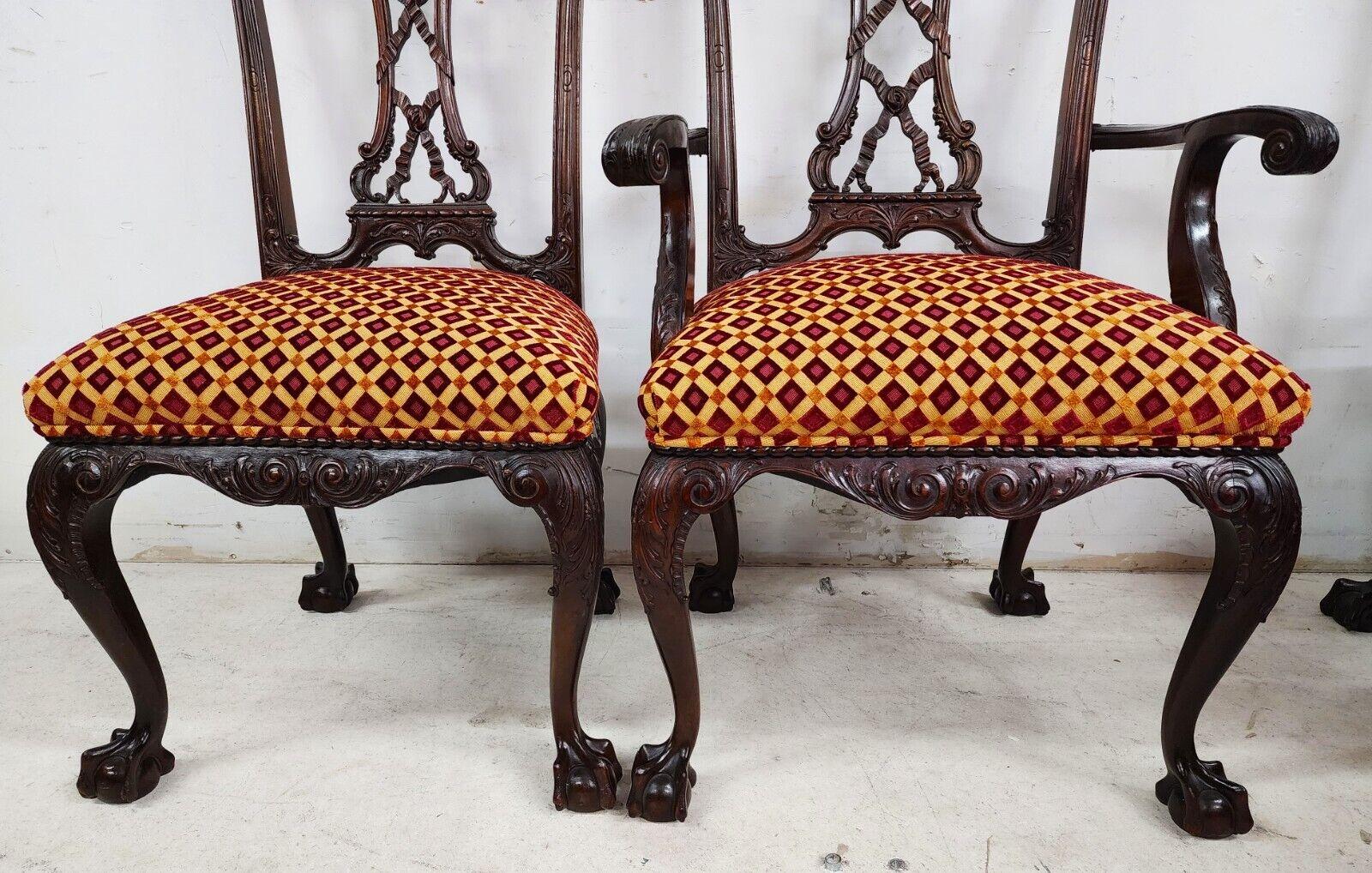 10 chaises de salle à manger Chippendale anciennes en acajou, présentées dans le magazine Forbes en vente 7