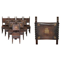 10 ANTIQUE CiRCA 1780 ITALIAN LEATHER DINING CHAIRS FROM DONNINGTON CASTLE HOUSE