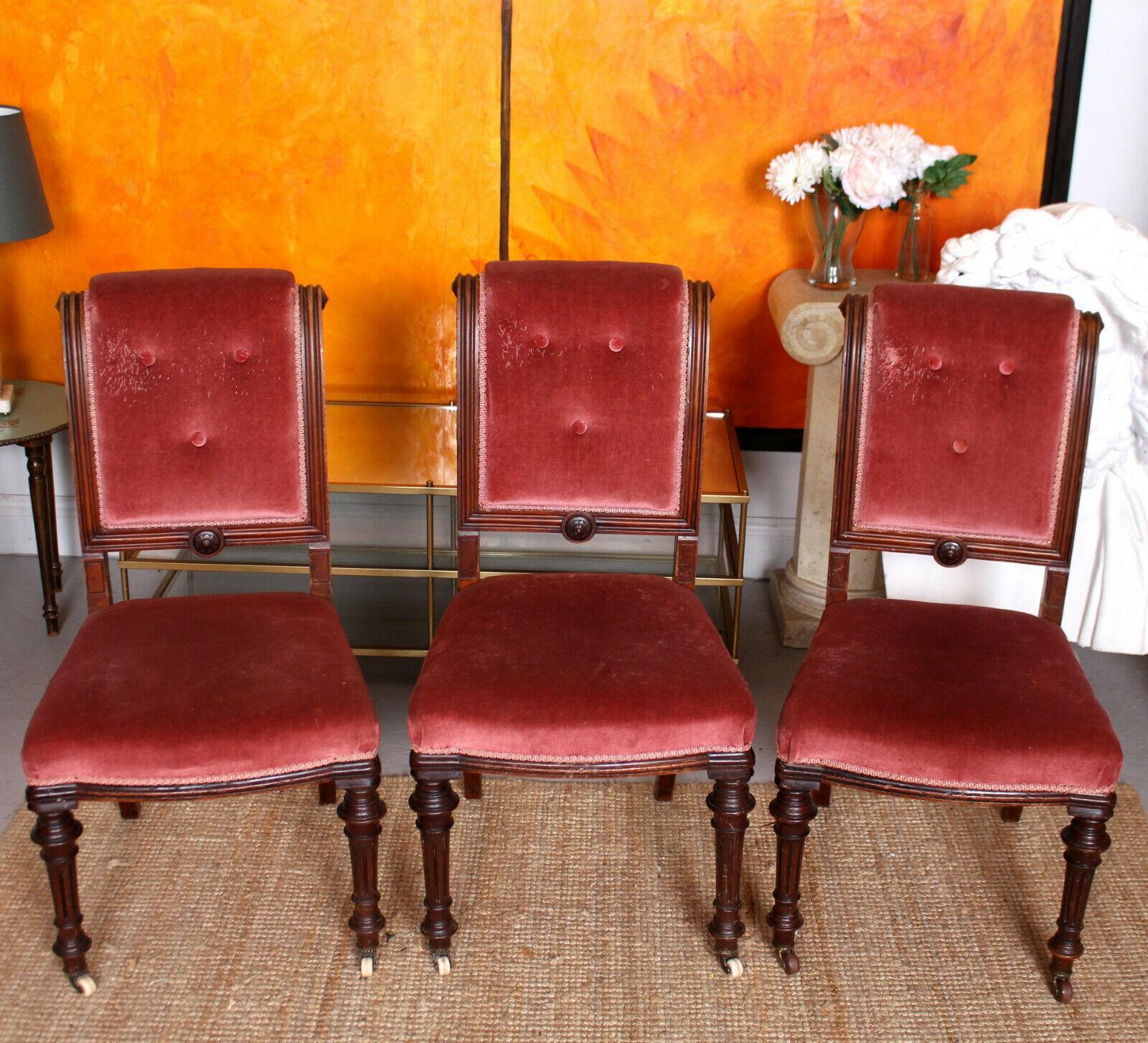 10 Antique Dining Chairs Mahogany 19th Century Victorian Pink Plum For Sale 5