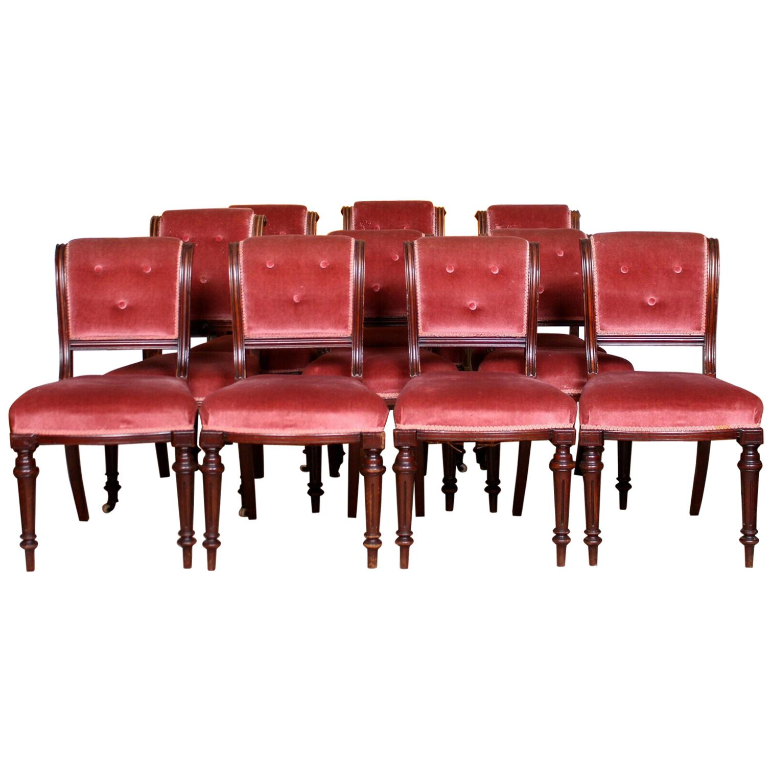 10 Antique Dining Chairs Mahogany 19th Century Victorian Pink Plum For