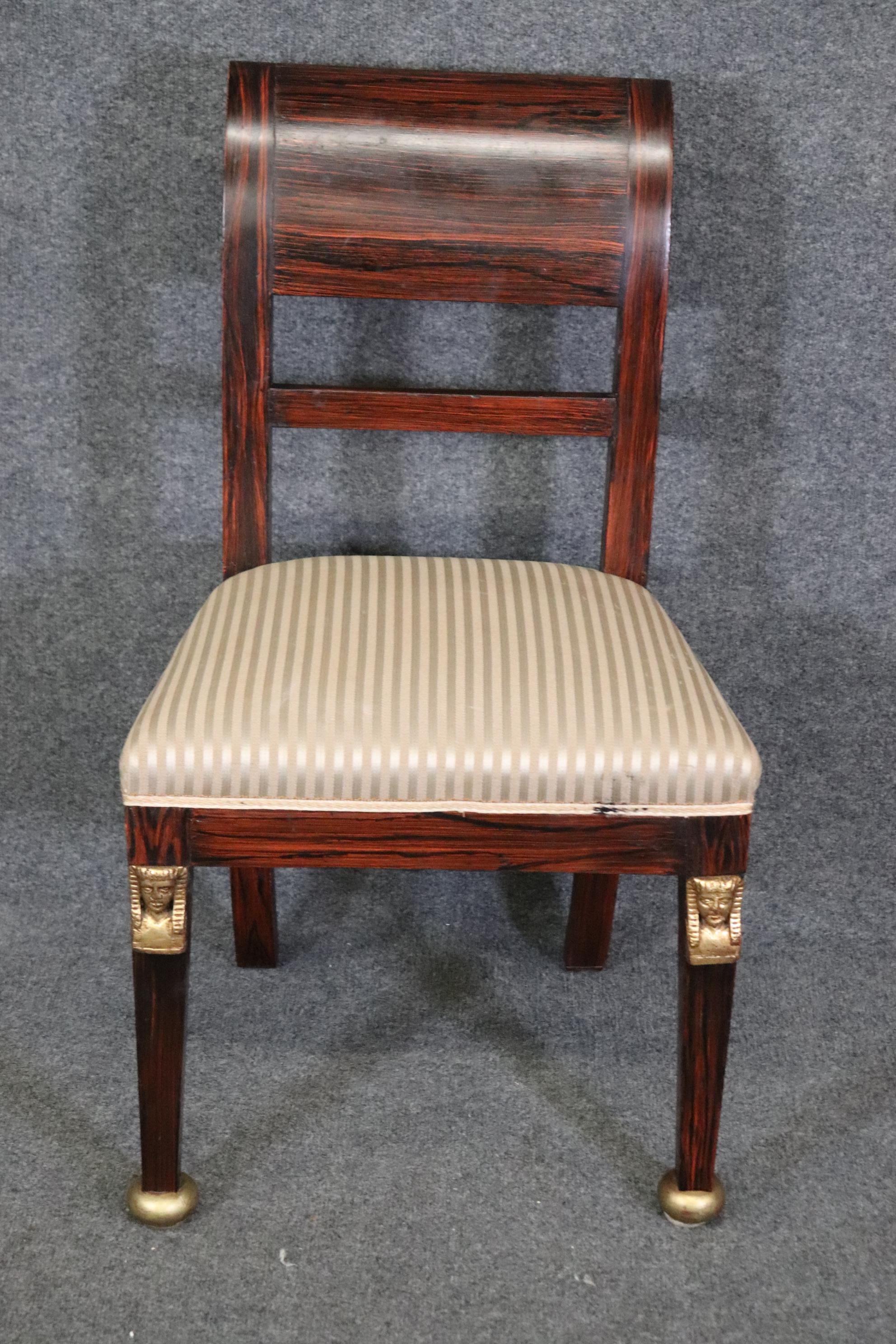 Hand-Carved 10 Antique French Empire Style Rosewood Dining Chairs, Side Chairs For Sale