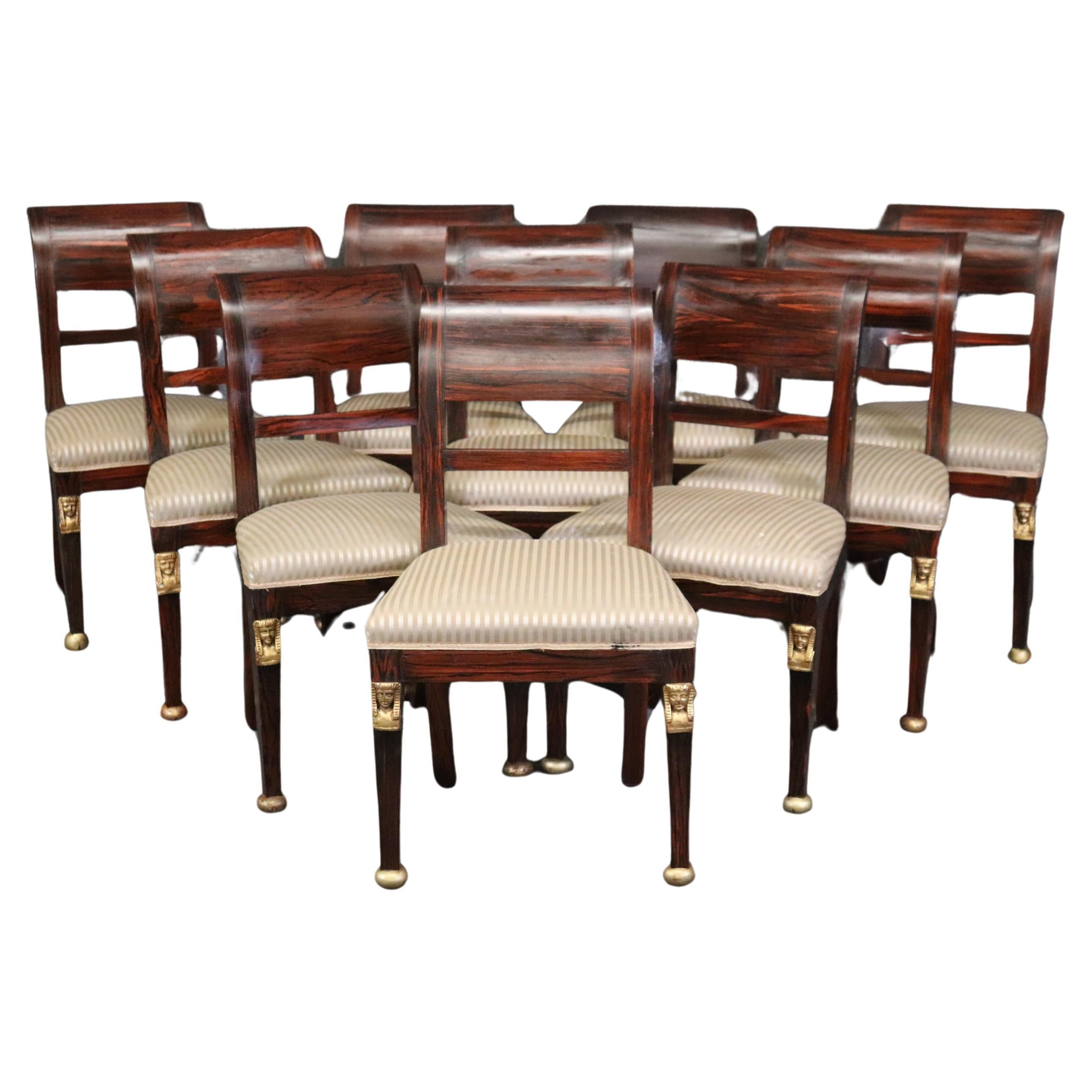 10 chaises de salle à manger françaises anciennes de style Empire en bois de rose en vente