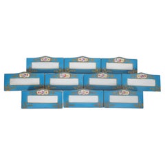 10 Antique German Dresden Saxony Turquoise Porcelain Name Plates 4"