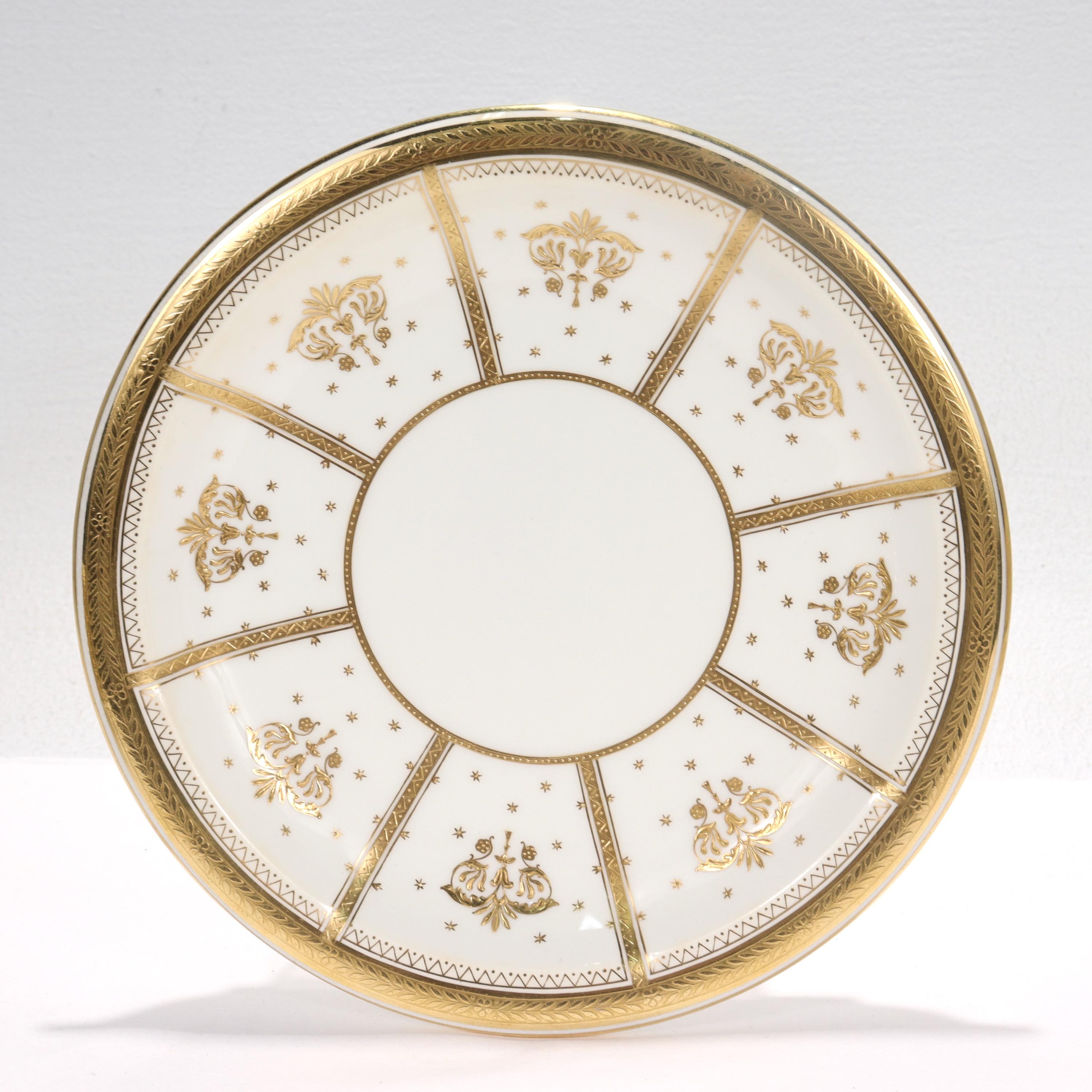 English 10 Antique Mintons Porcelain Raised Gold Aesthetic Movement Luncheon Plates For Sale