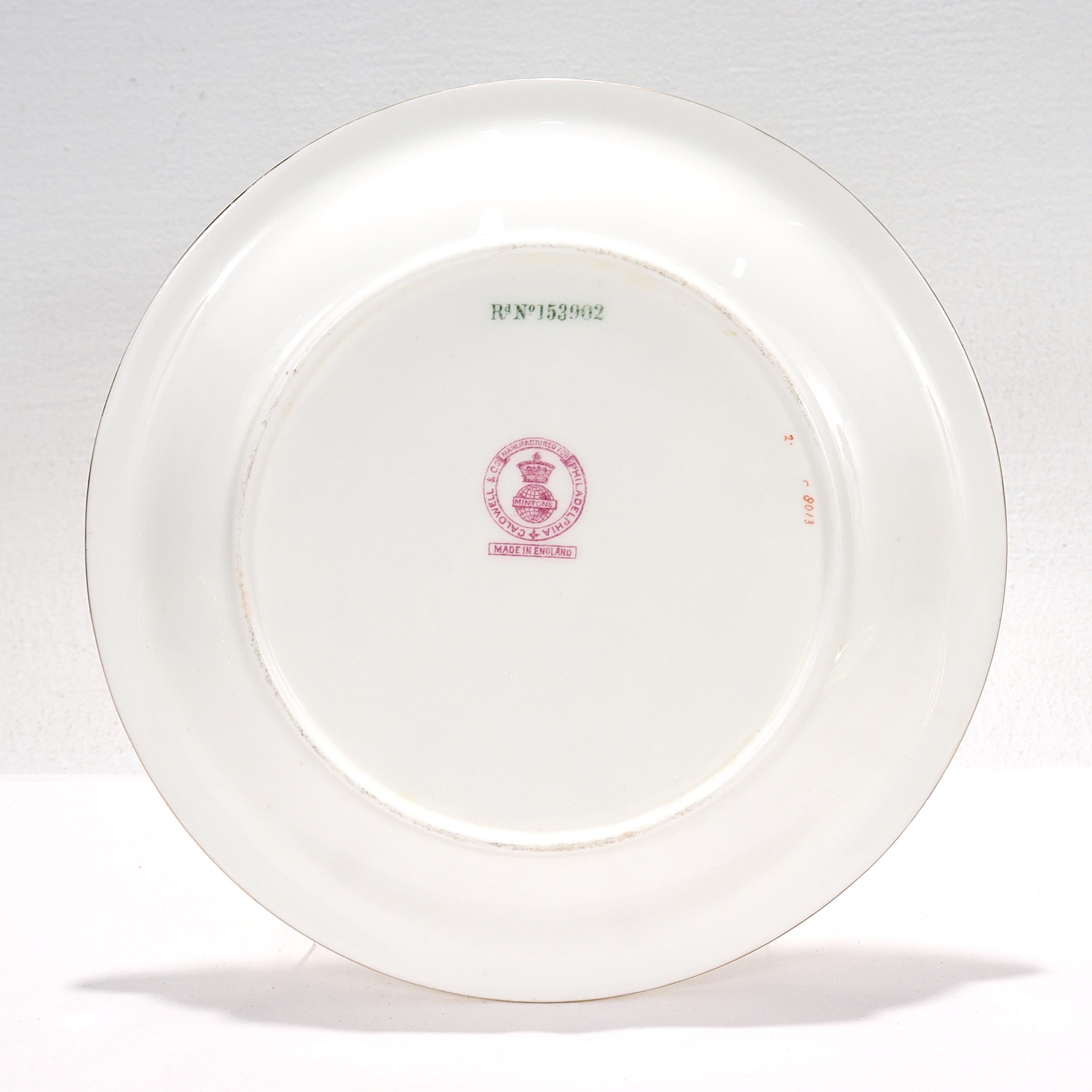 Anglais 10 assiettes à déjeuner antiques en porcelaine de Minton à fond d'or Aesthetic Movement en vente