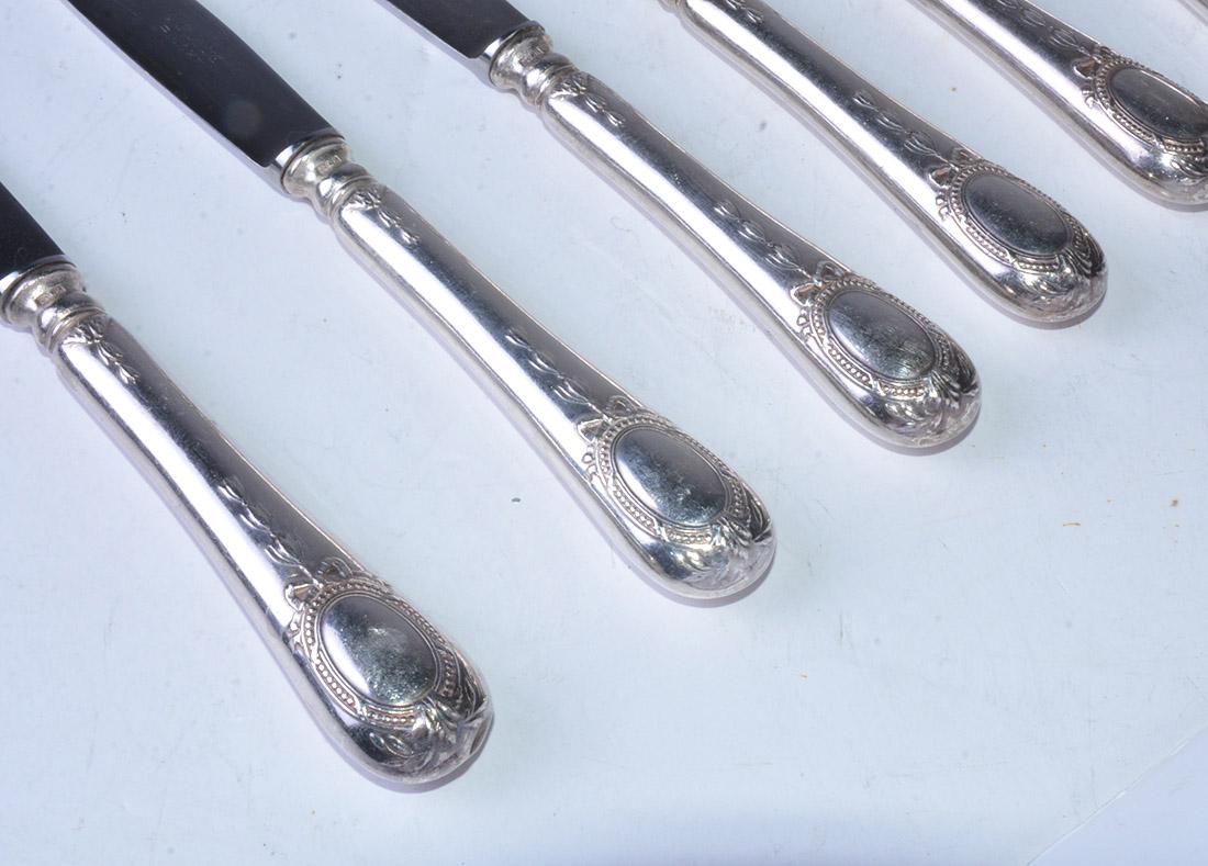 Unknown 10 Antique Neoclassical Silver Plated Lunch Knives For Sale
