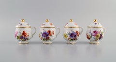 10 Antique Rörstrand Porcelain Cream Cups with Hand-Painted Flowers