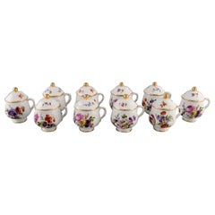 10 Antique Rörstrand Porcelain Cream Cups with Hand-Painted Flowers