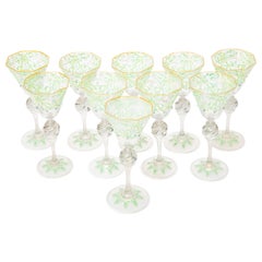 10 Copas Venecianas Antiguas, Esmaltadas a Mano circa 1890 con Tallos de Pomo