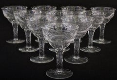 10 Antique Webb Hand-Cut Hollow-Stem Champagne Coupes
