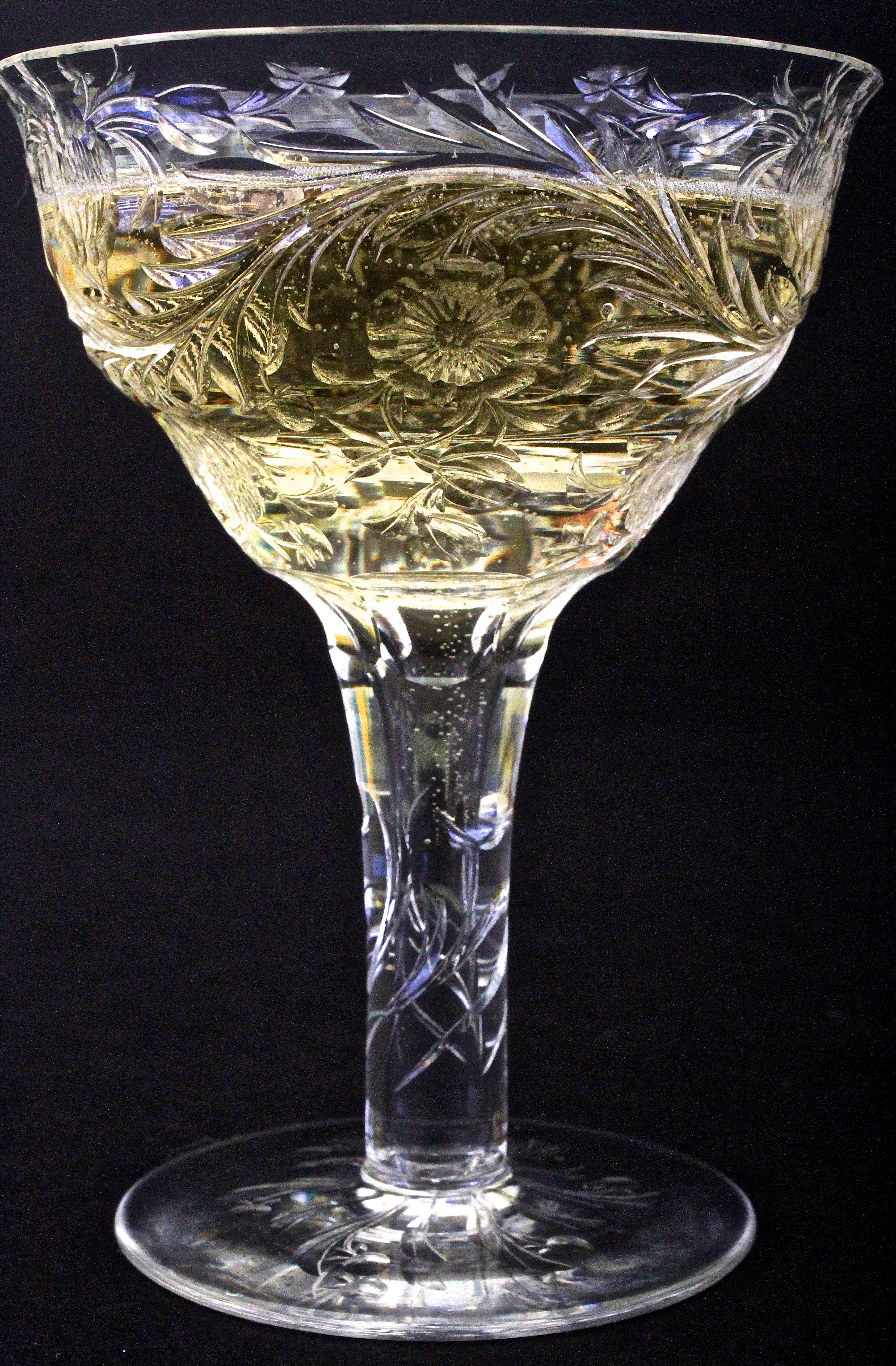 Hand-Crafted 10 Antique Webb Hand-Cut Hollow-Stem Champagne Coupes For Sale