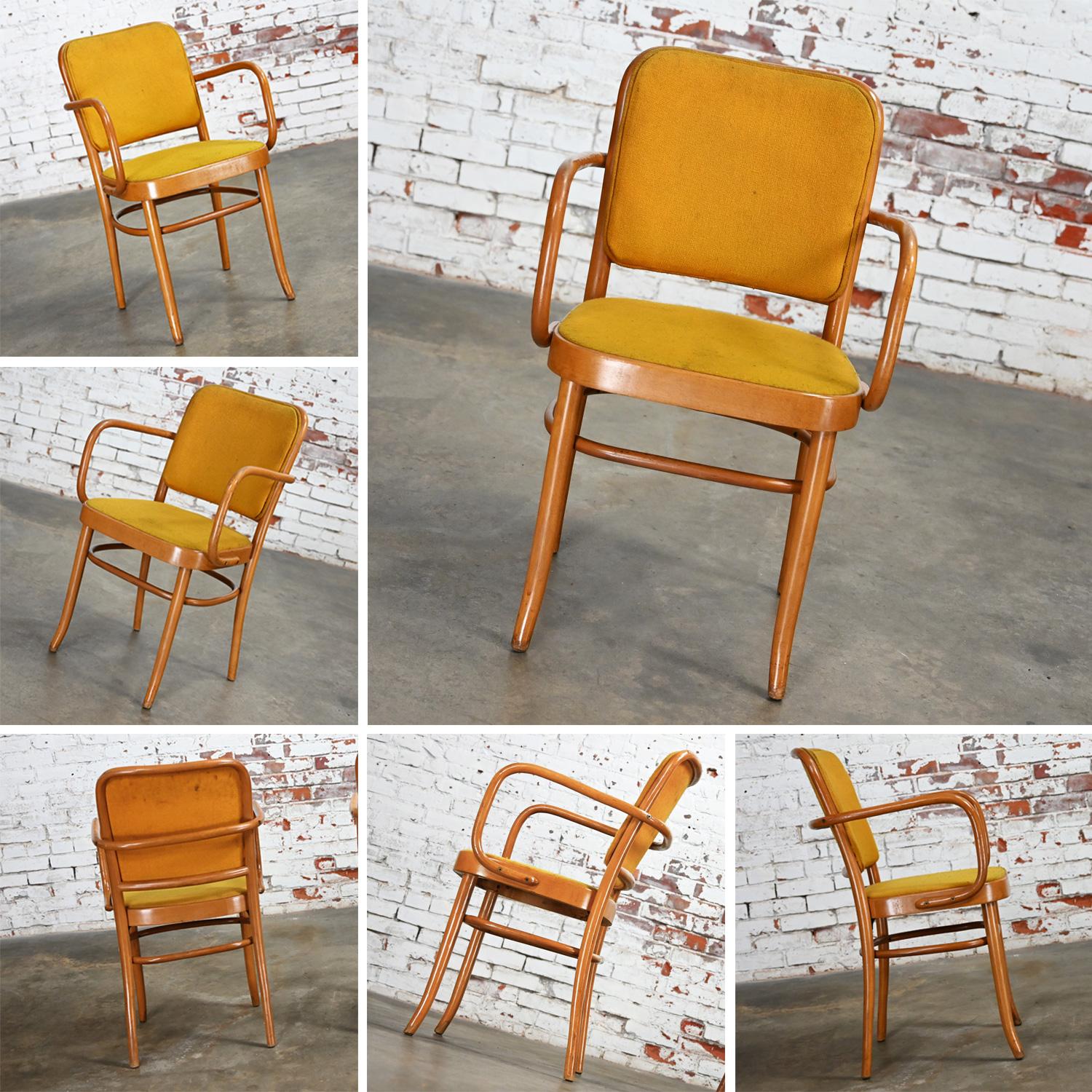 10 chaises de salle à manger Bauhaus en hêtre courbé J Hoffman Prague 811 style Thonet en vente 7