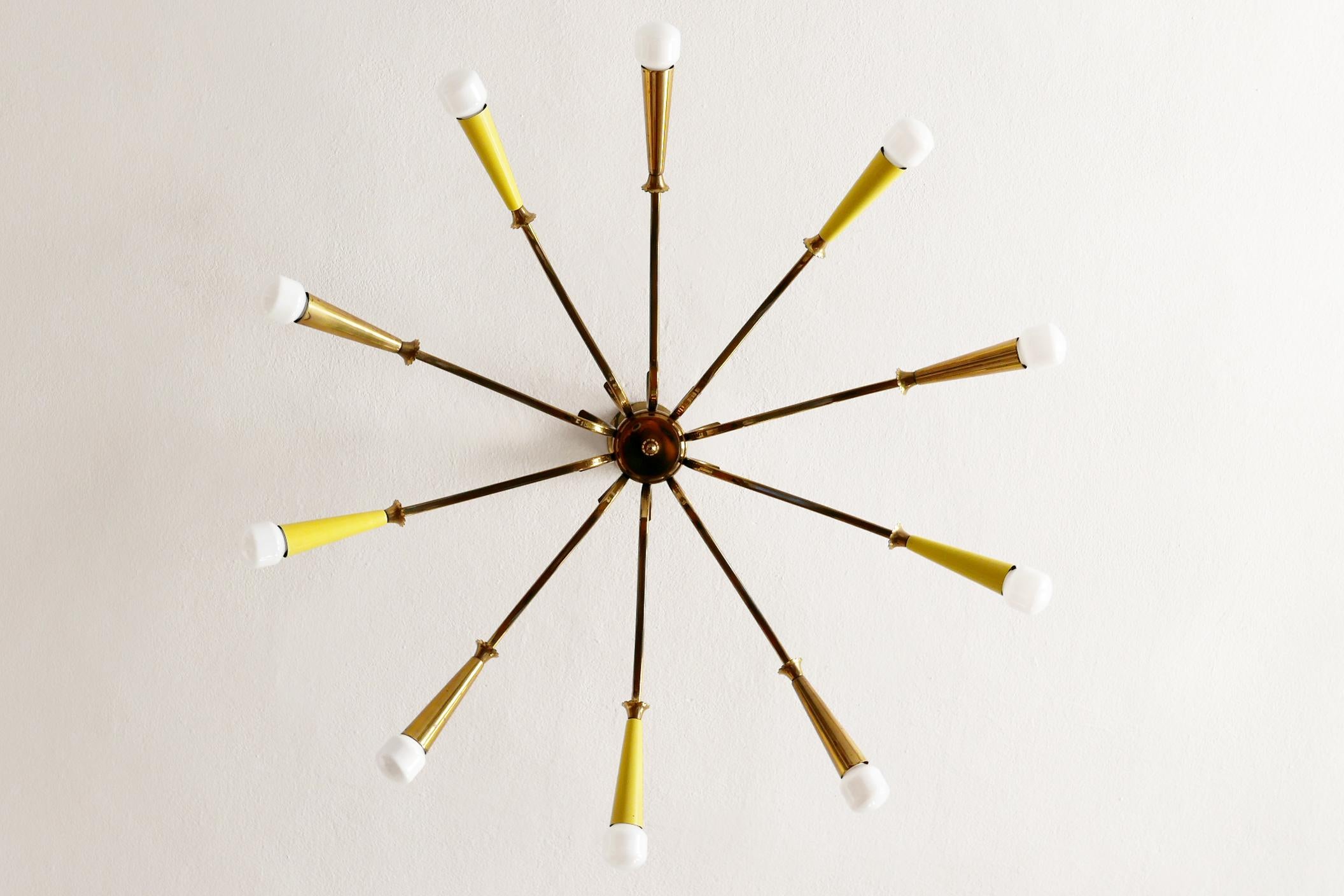 10-Armed Mid-Century Modern Sputnik Brass Chandelier or Ceiling Lamp, 1950s 4