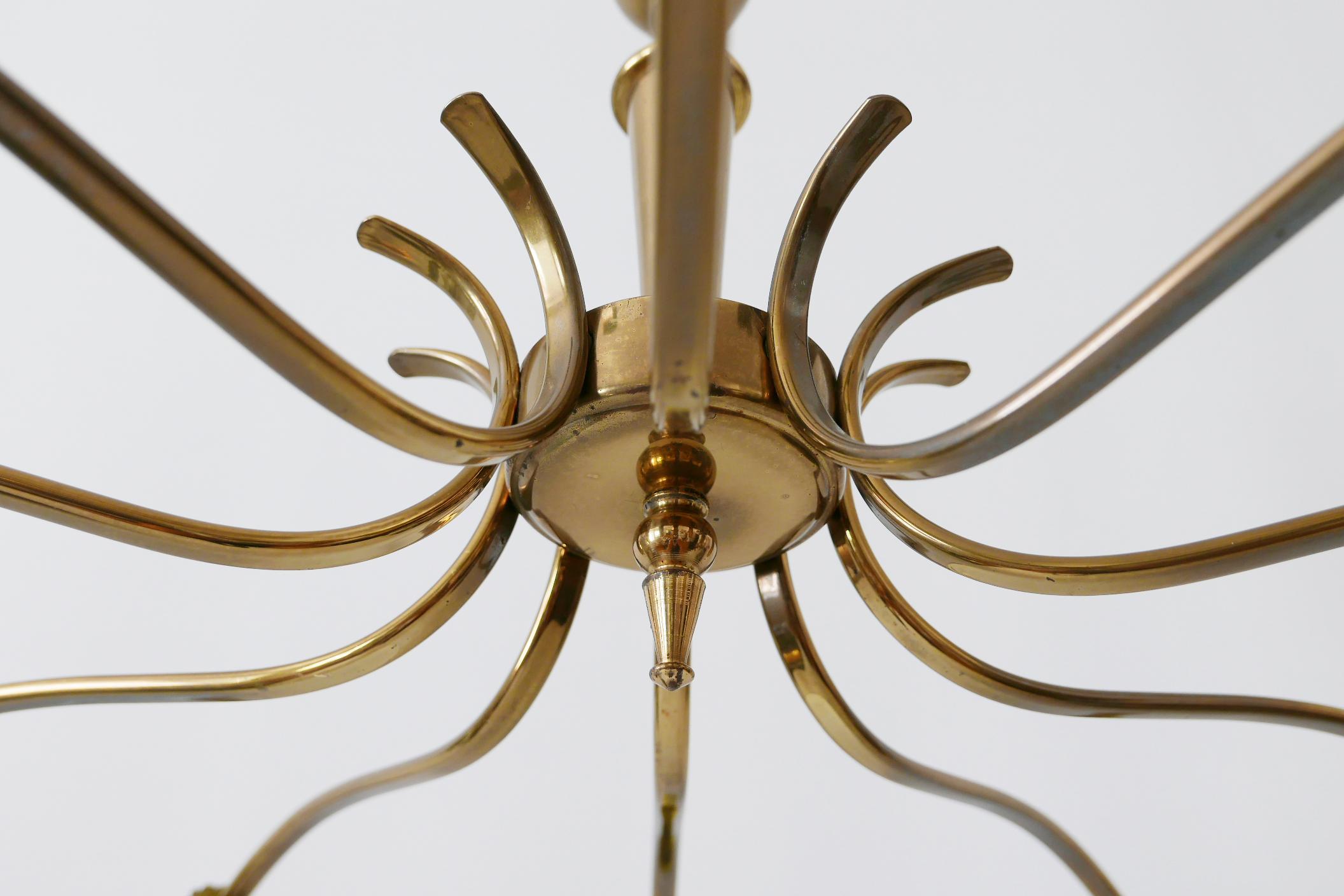 Lampadario o lampada da soffitto in ottone Sputnik a 10 braccia della modernità di metà secolo, anni '50 in vendita 8