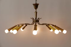 10-Armed Mid-Century Modern Sputnik Brass Chandelier or Ceiling Lamp, 1950s