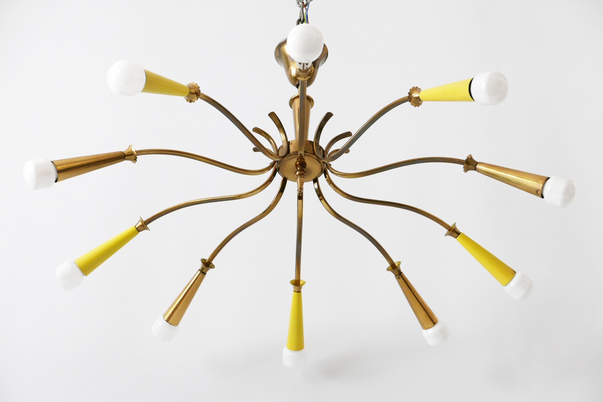 10-Armed Mid-Century Modern Sputnik Brass Chandelier or Ceiling Lamp, 1950s For Sale 1