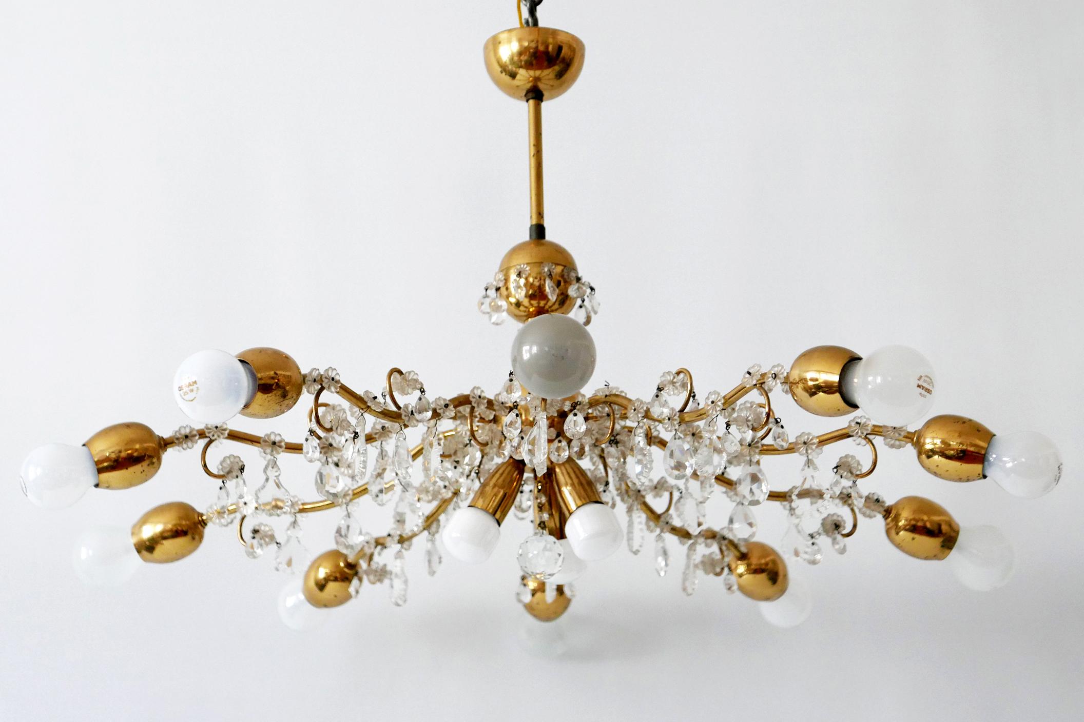 Laiton lustre ou lampe suspendue spoutnik à 10 bras de style moderne du milieu du siècle dernier par J. &L. Lobmeyr en vente