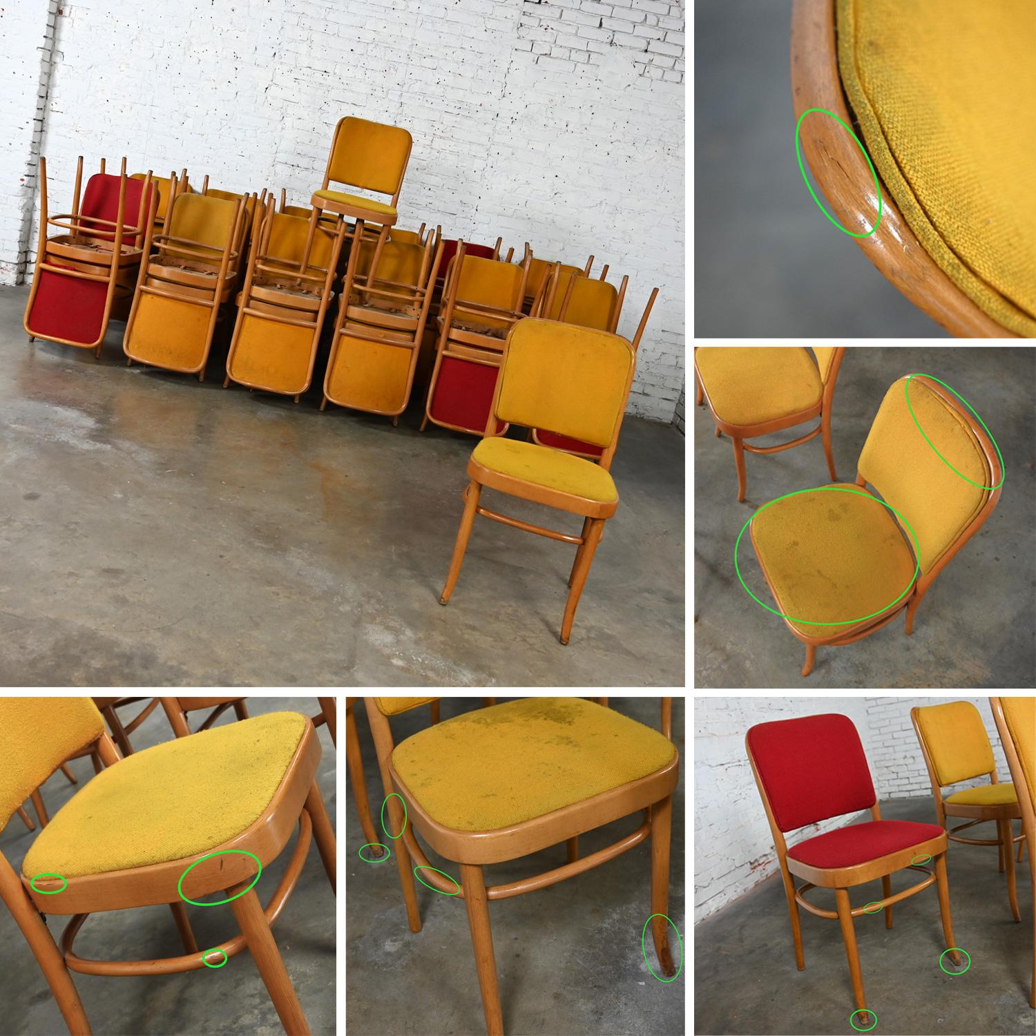 10 chaises de salle à manger Bauhaus sans accoudoirs Hoffman Prague 811 style Thonet en vente 5