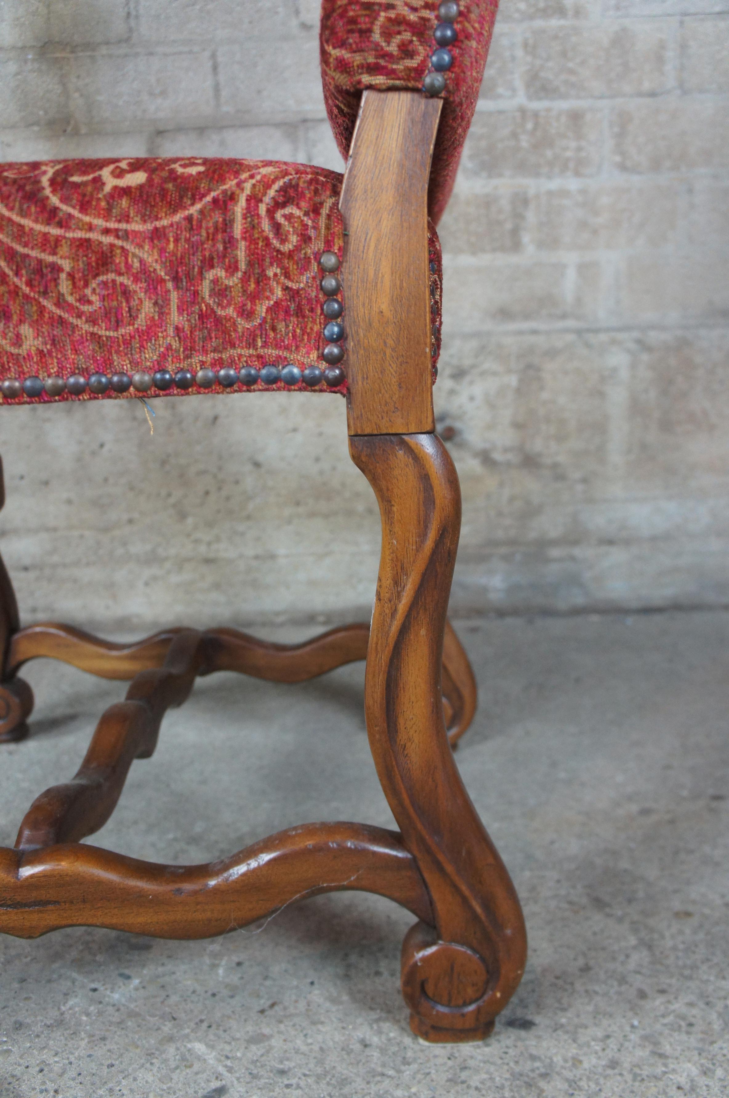 10 Arte De Mexico Oak & Paisley Tuscan Spanish Revival Dining Chairs Nailhead In Good Condition In Dayton, OH