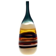 10 Banded Amber Tall Bottle, Hand Blown Glass - Available Now