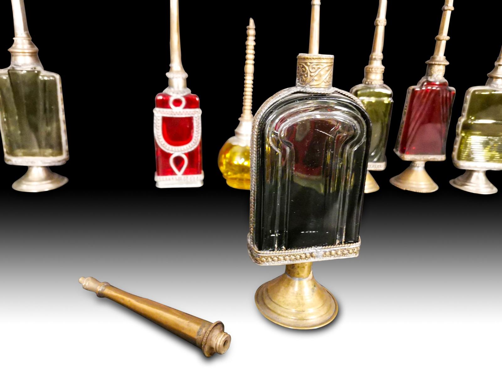 10 Bath Perfumes in Colored Glass and Silver Metal, Early 20th Century 3