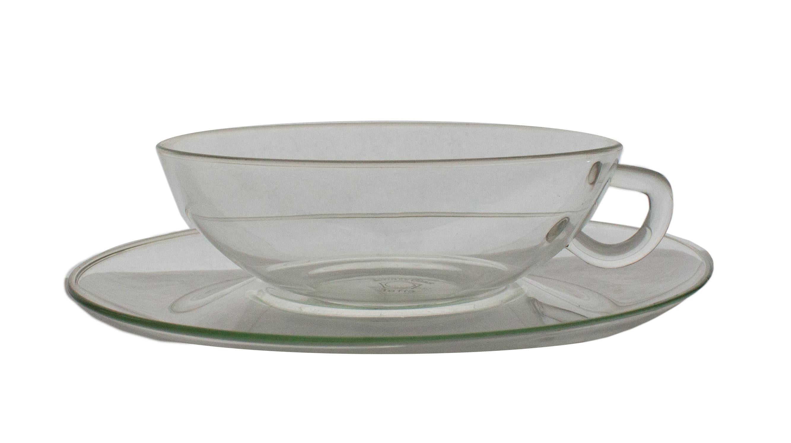 10 tasses à thé et théière Bauhaus en verre teinté vert de la série 