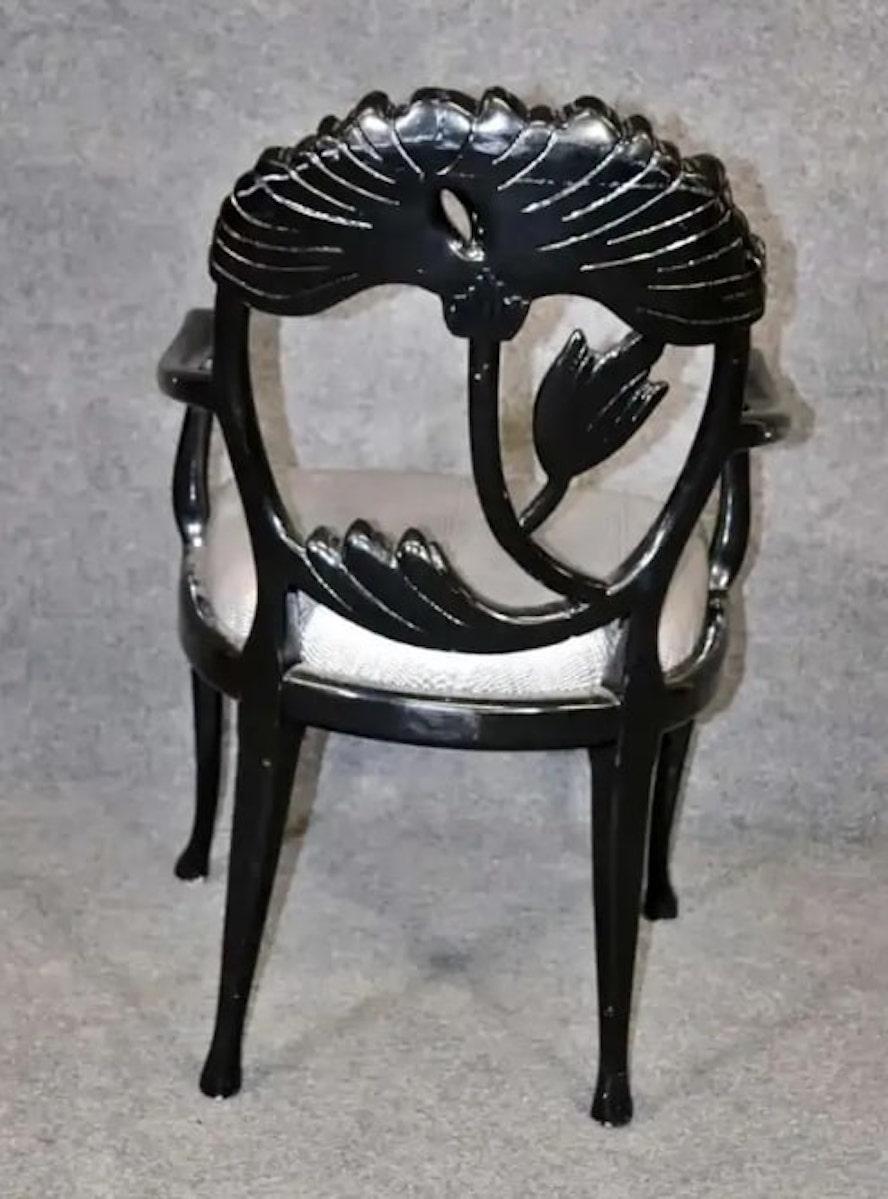 Wood 10 Black Lacquered Dining Chairs For Sale