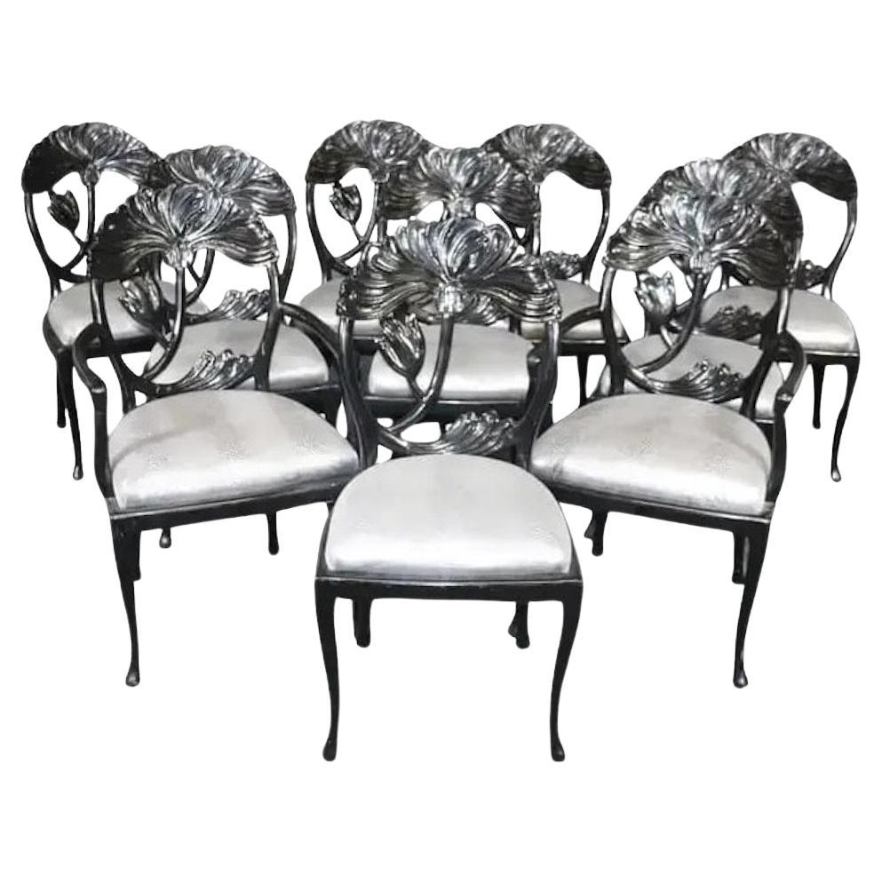 10 Black Lacquered Dining Chairs