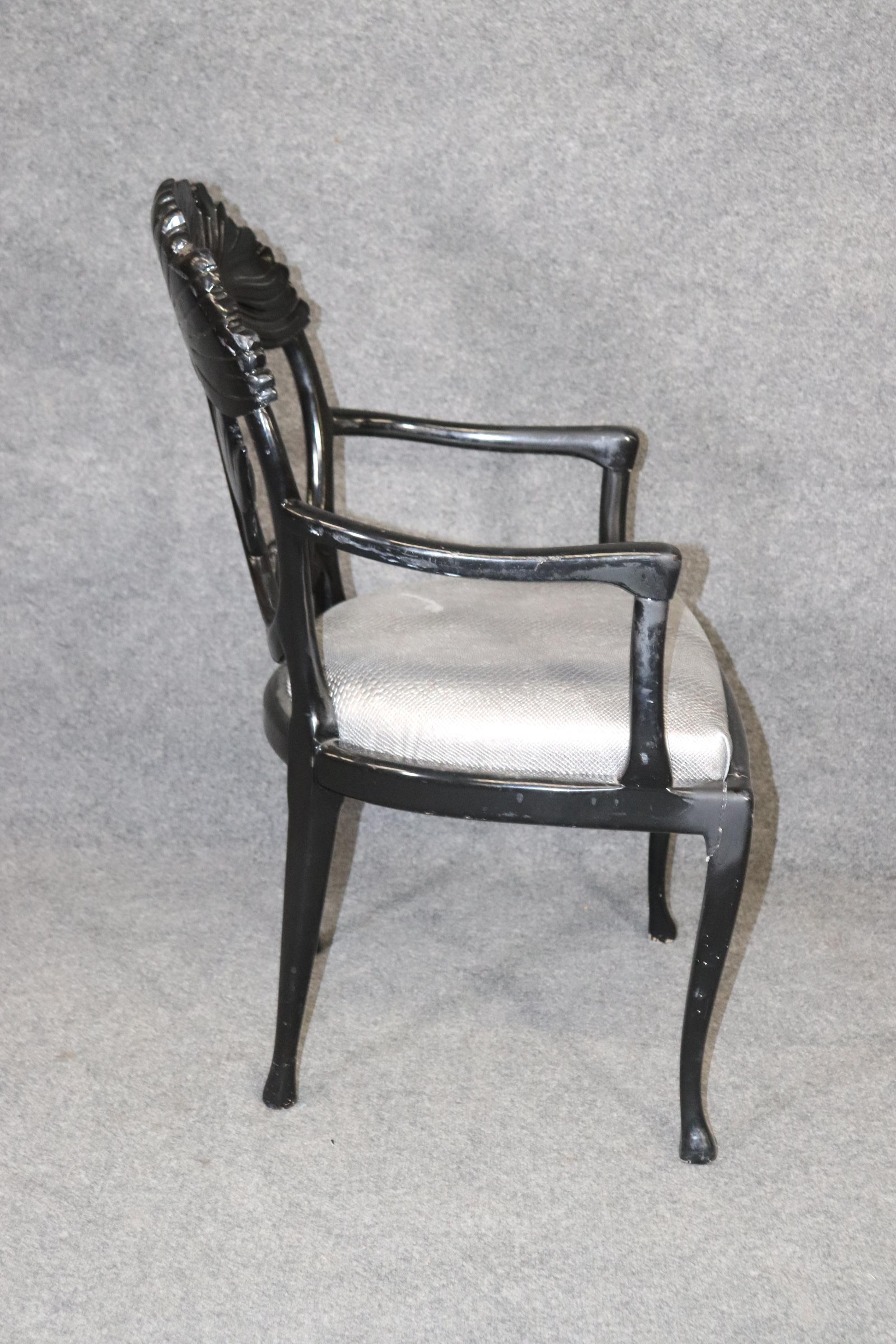 10 Black Lacquered Mid-Century Modern Regency Style Dining Chairs, circa 1980 4