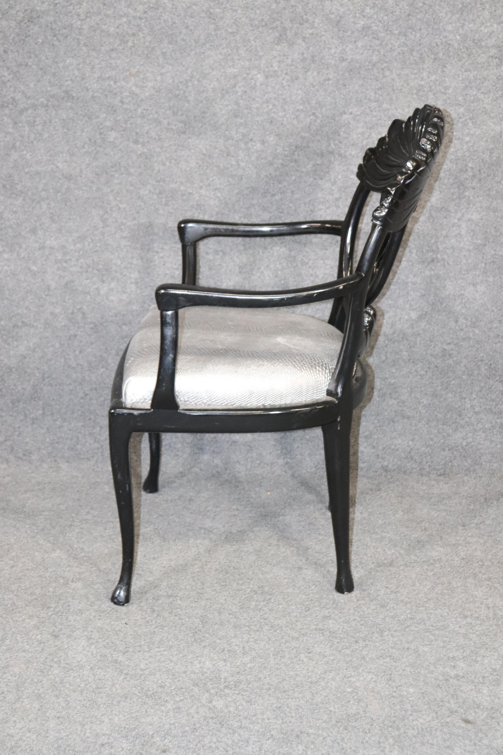 10 Black Lacquered Mid-Century Modern Regency Style Dining Chairs, circa 1980 2