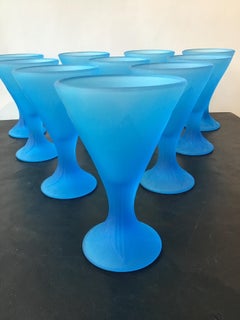 10 Blue Frosted 1940s Cocktail Glasses