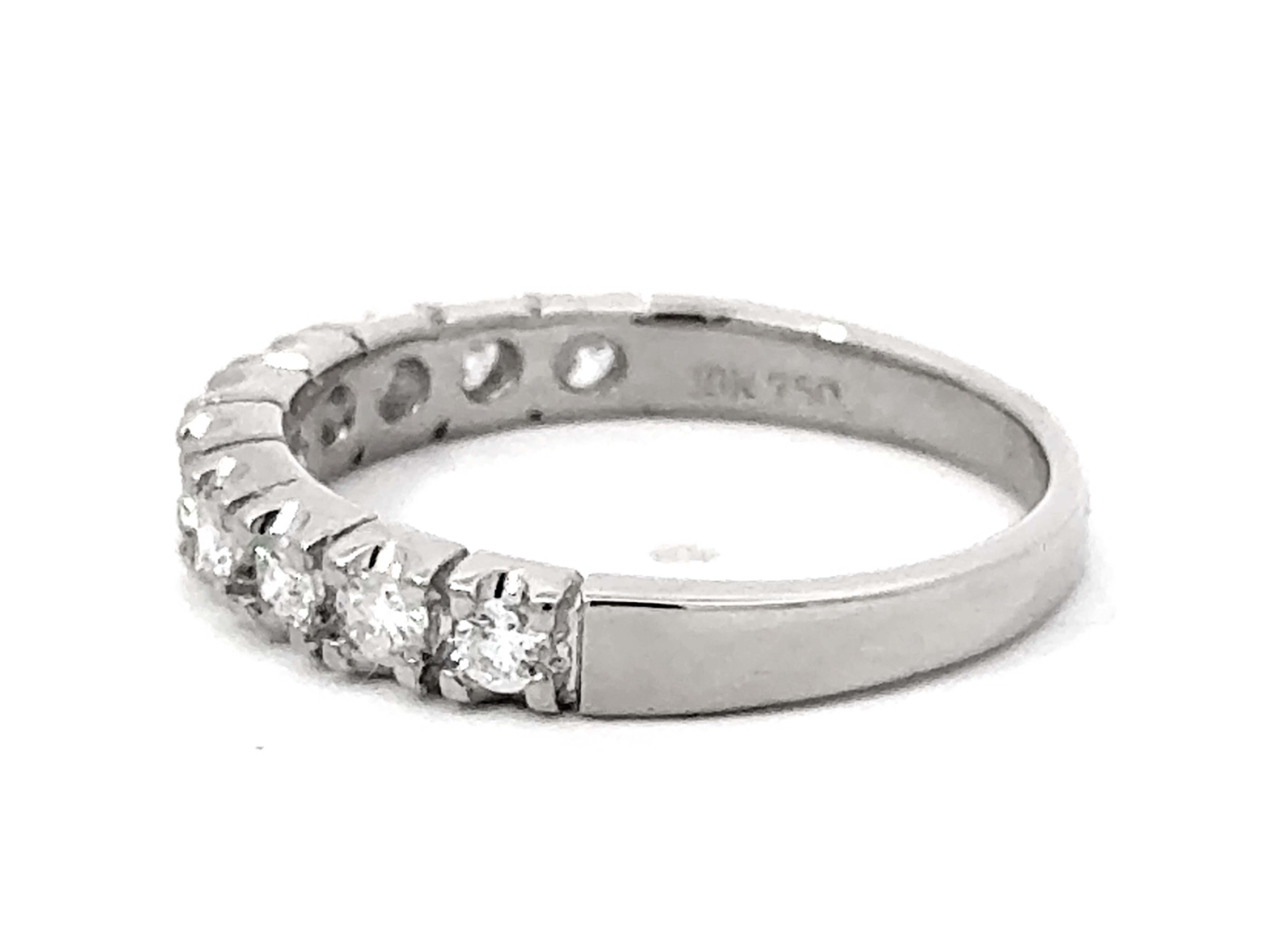 Women's or Men's 10 Brilliant Diamond Band Ring 18k White Gold For Sale