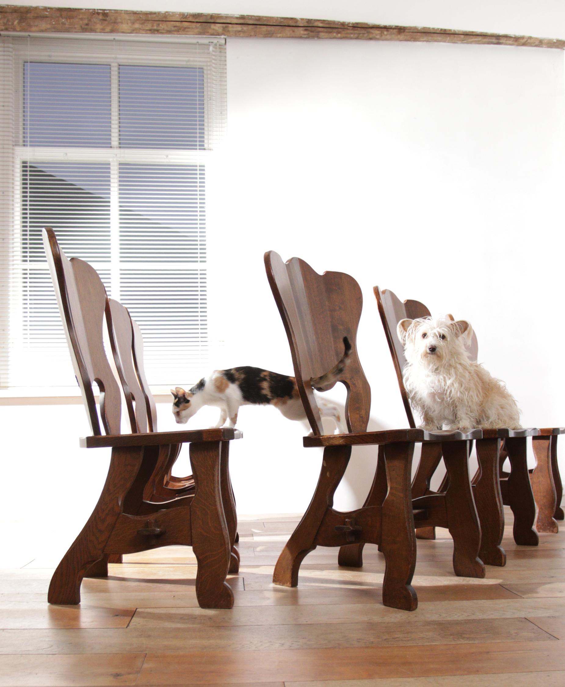 4 + 2 Brutalist Oak Dining Wabi Sabi Room Chairs  For Sale 5