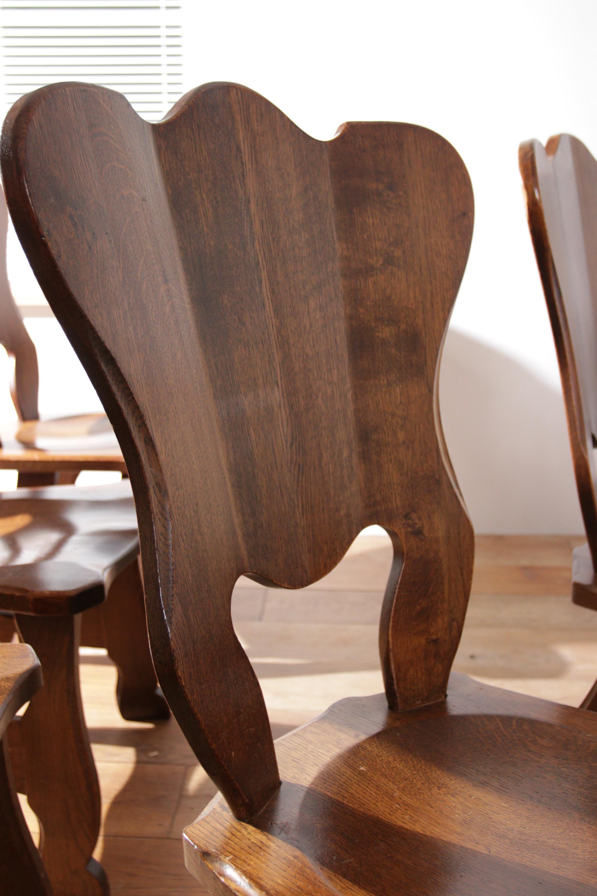 4 + 2 Brutalist Oak Dining Wabi Sabi Room Chairs  For Sale 6