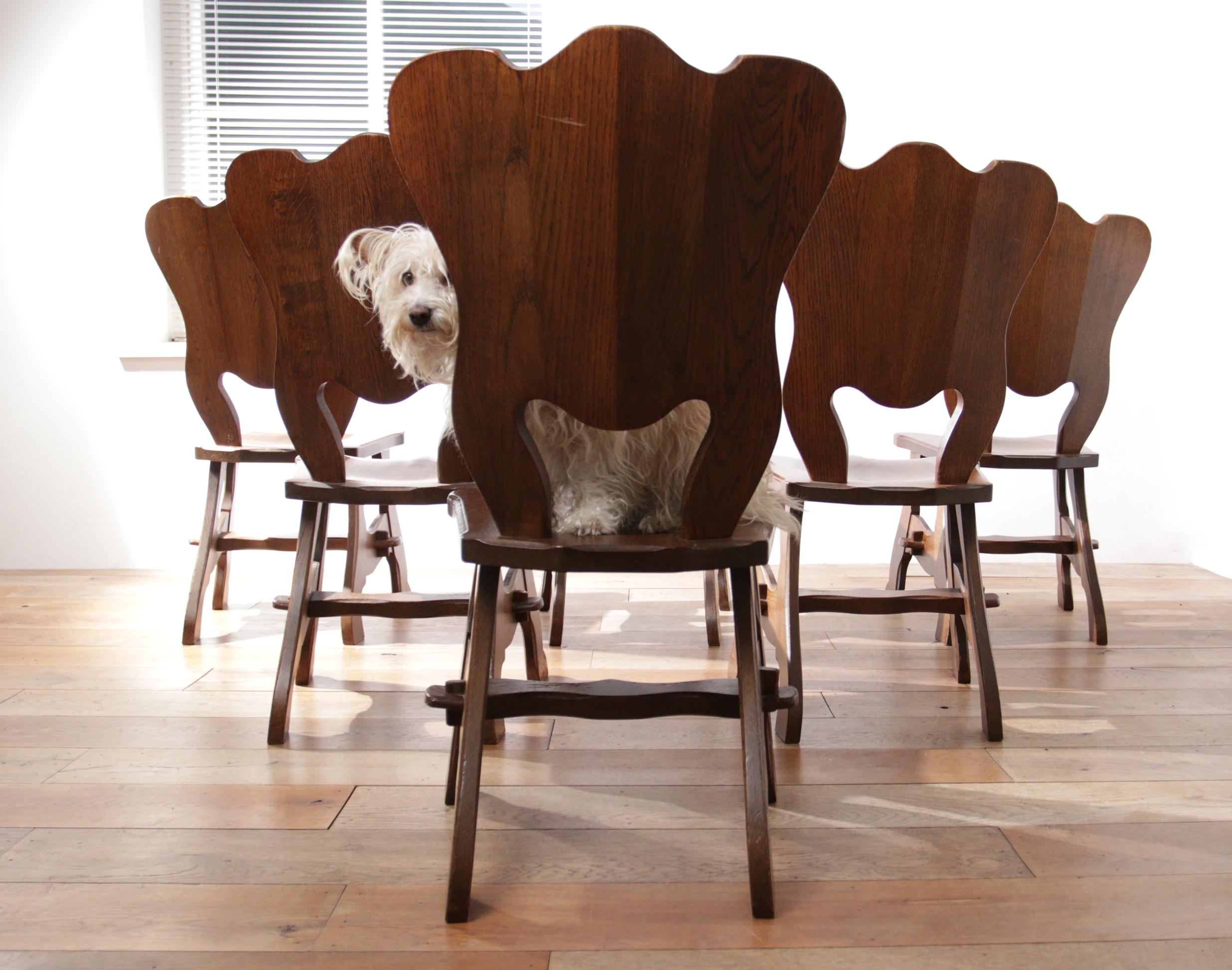 4 + 2 Brutalist Oak Dining Wabi Sabi Room Chairs  For Sale 1