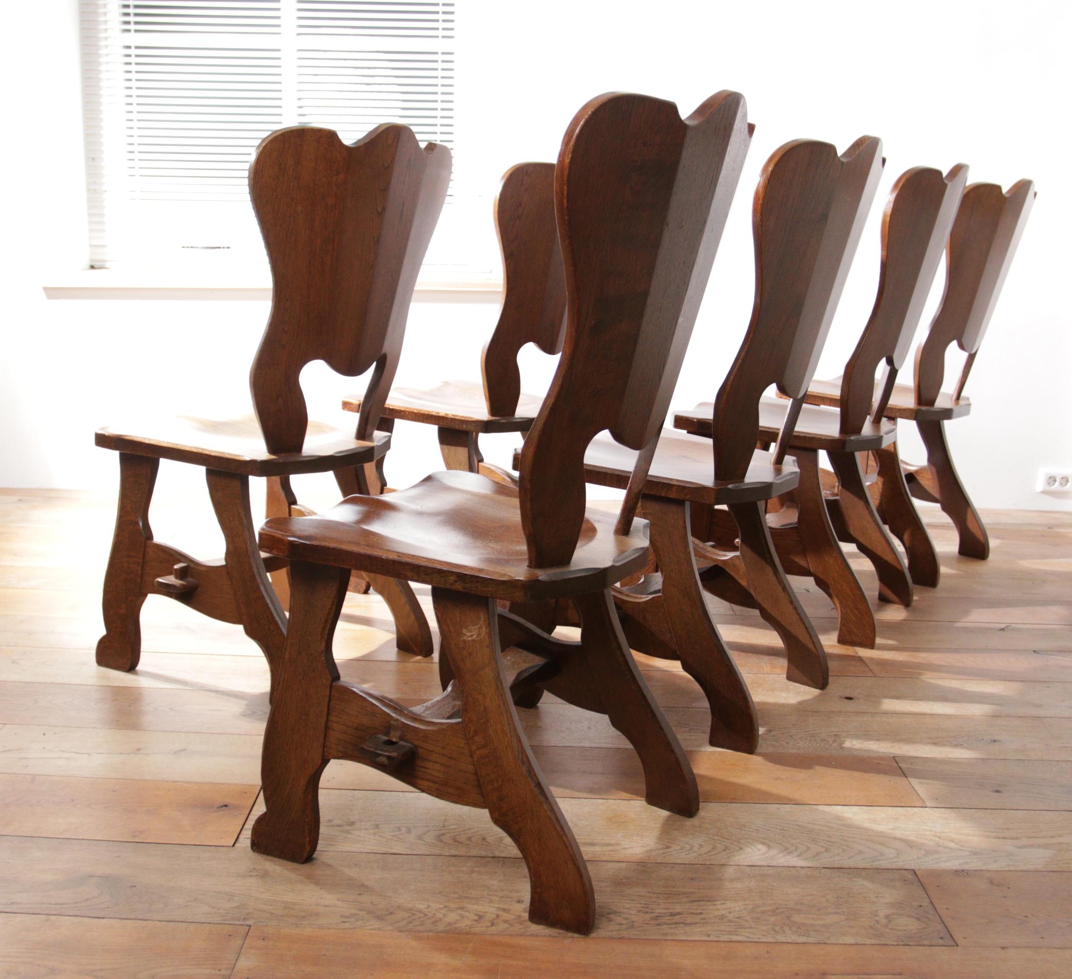 4 + 2 Brutalist Oak Dining Wabi Sabi Room Chairs  For Sale 2