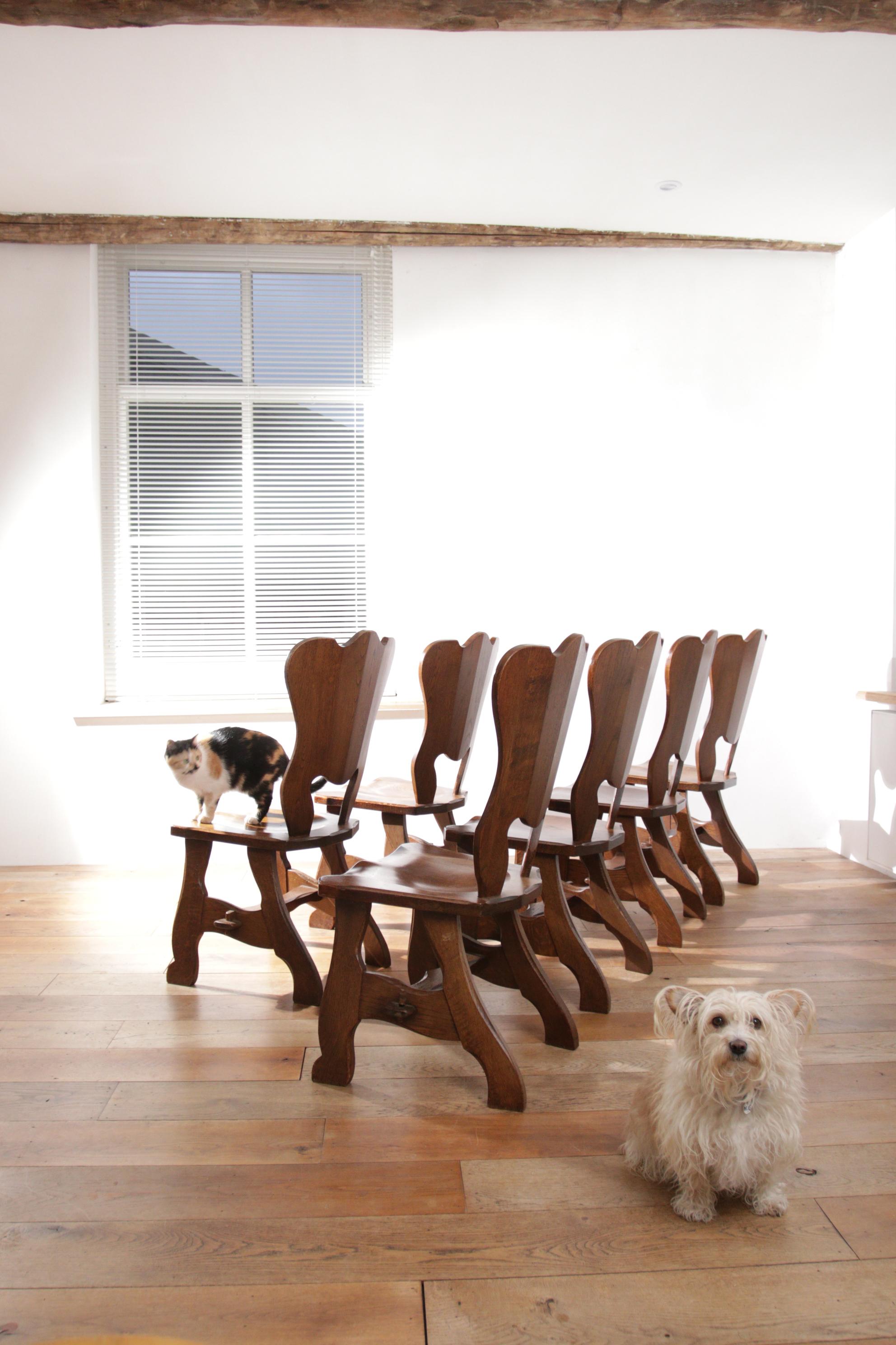 4 + 2 Brutalist Oak Dining Wabi Sabi Room Chairs  For Sale 3