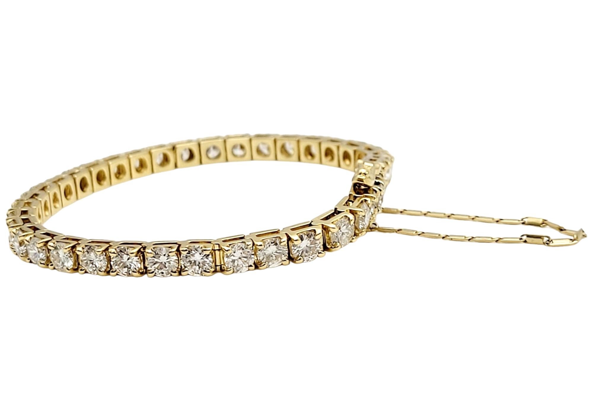 Women's 10 Carat Round Brilliant Cut Diamond Tennis Bracelet in 18 Karat Yellow Gold  For Sale
