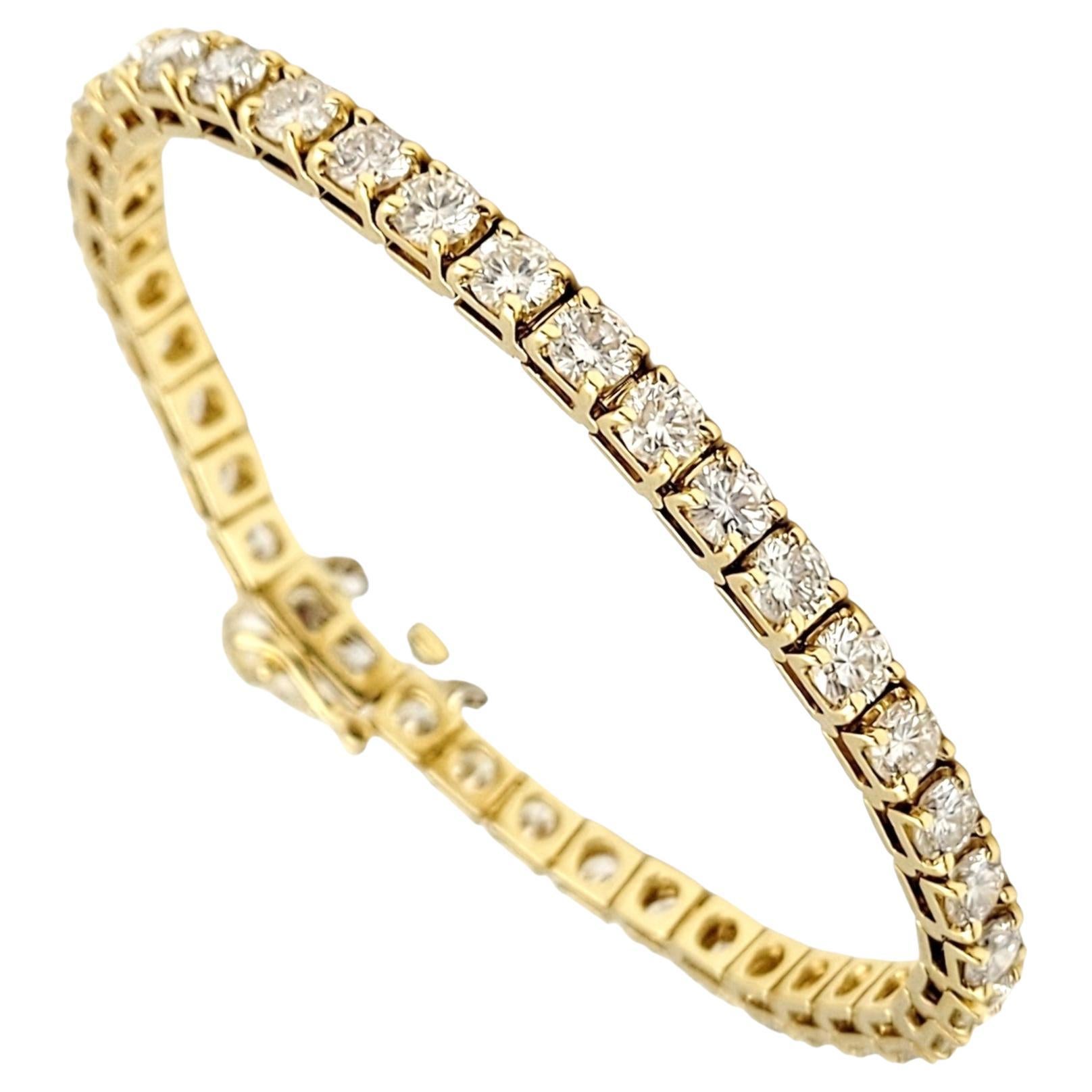 10 Carat Round Brilliant Cut Diamond Tennis Bracelet in 18 Karat Yellow Gold  For Sale