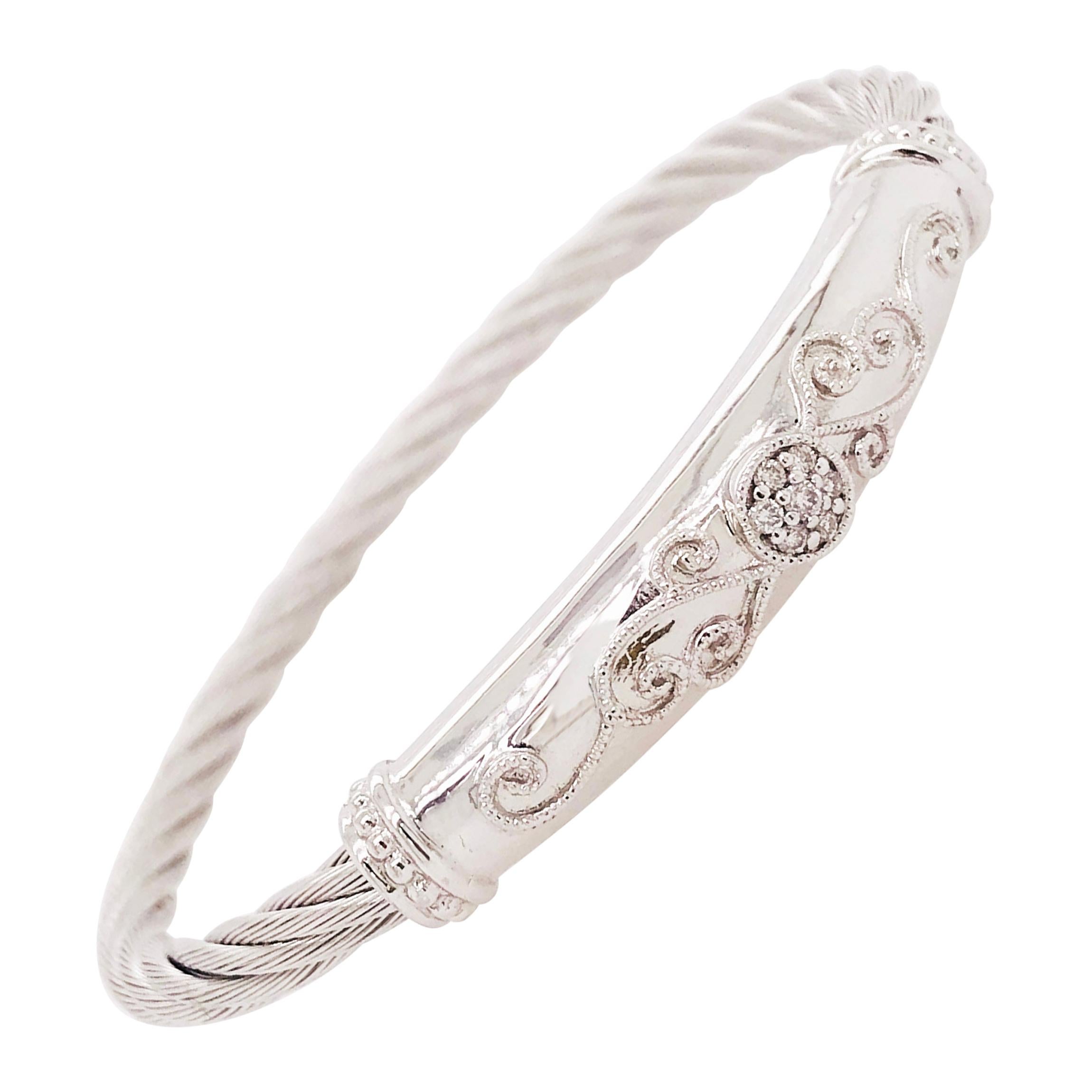 .10 Carat '1/10 Carat' Diamond Twisted Cable Bangle Bracelet in Sterling Silver