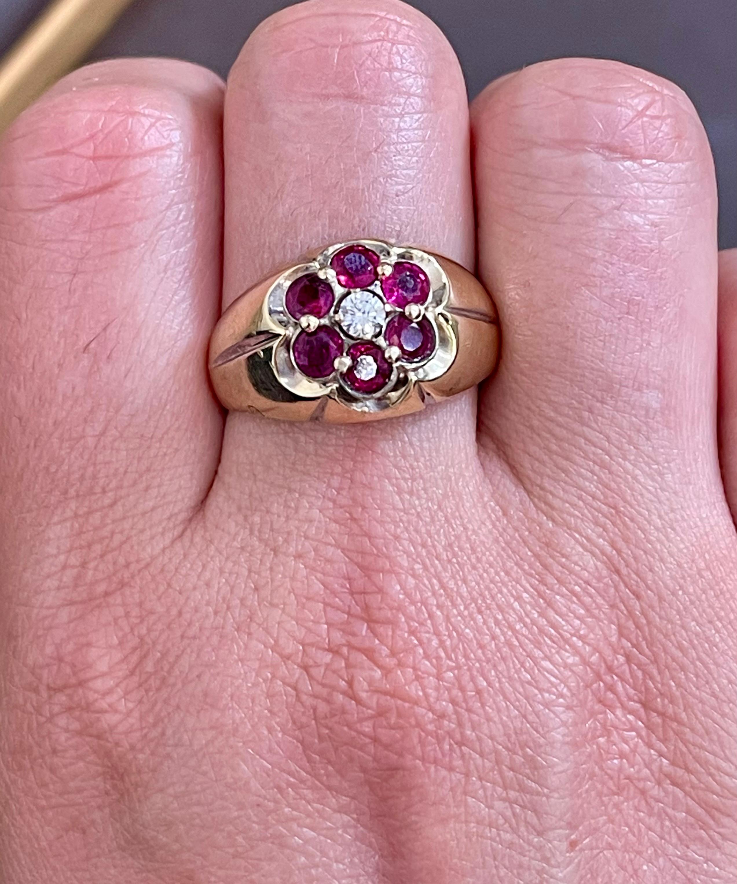 1.0 Carat, 7 Stone Ruby & Diamond Traditional Men's Ring 14 Karat Y Gold Ring 5