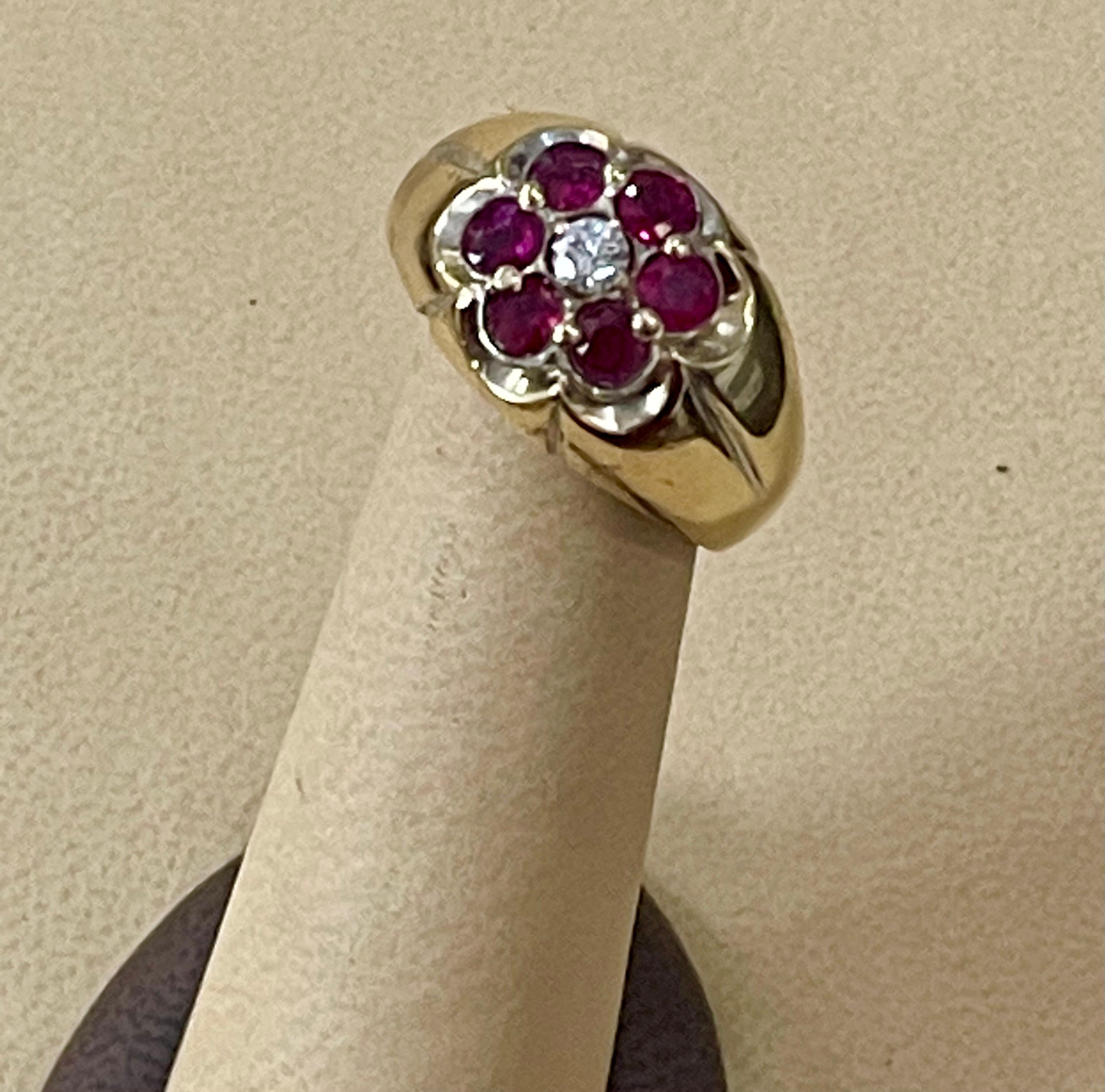 1.0 Carat, 7 Stone Ruby & Diamond Traditional Men's Ring 14 Karat  Yellow  Gold Ring , Estate
Natural Burma ruby 
This is a Nice traditional 7  stone , 6 Ruby and 1 diamond  in the middle Men ring
 This  ring  from our premium wedding collection for