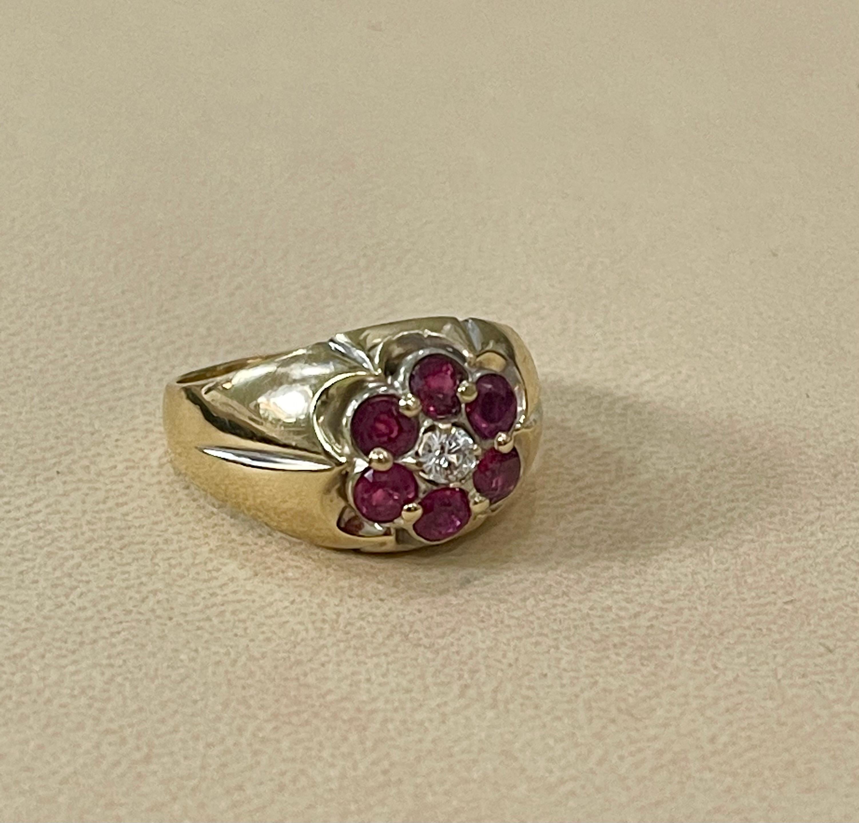 1.0 Carat, 7 Stone Ruby & Diamond Traditional Men's Ring 14 Karat Y Gold Ring In Excellent Condition In New York, NY