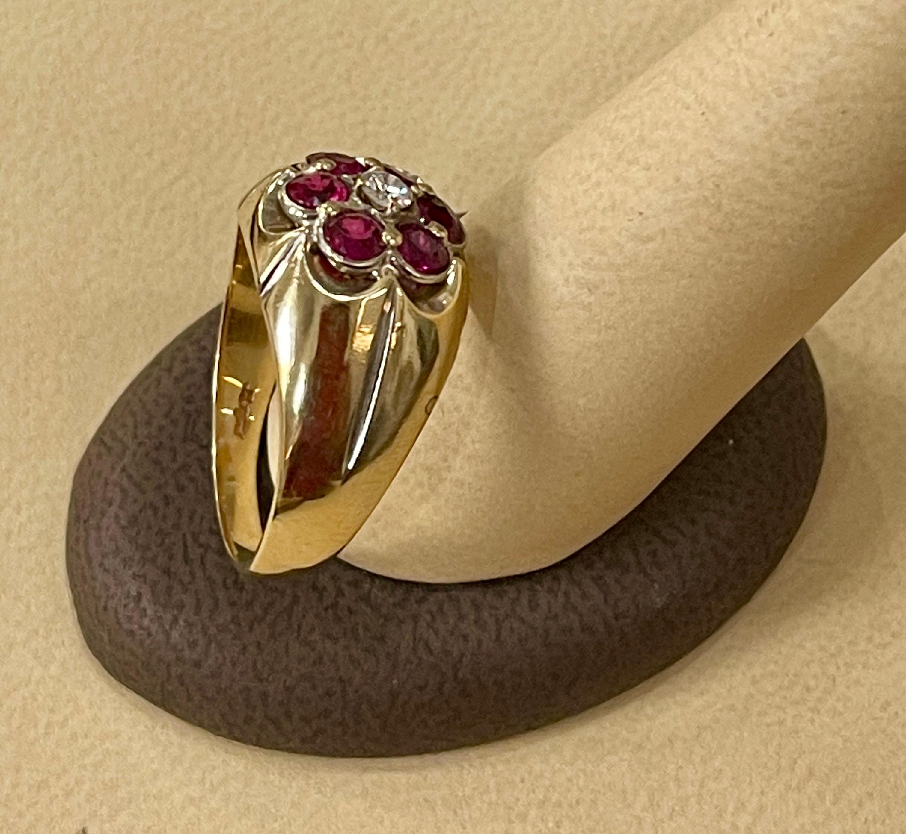 1.0 Carat, 7 Stone Ruby & Diamond Traditional Men's Ring 14 Karat Y Gold Ring 1