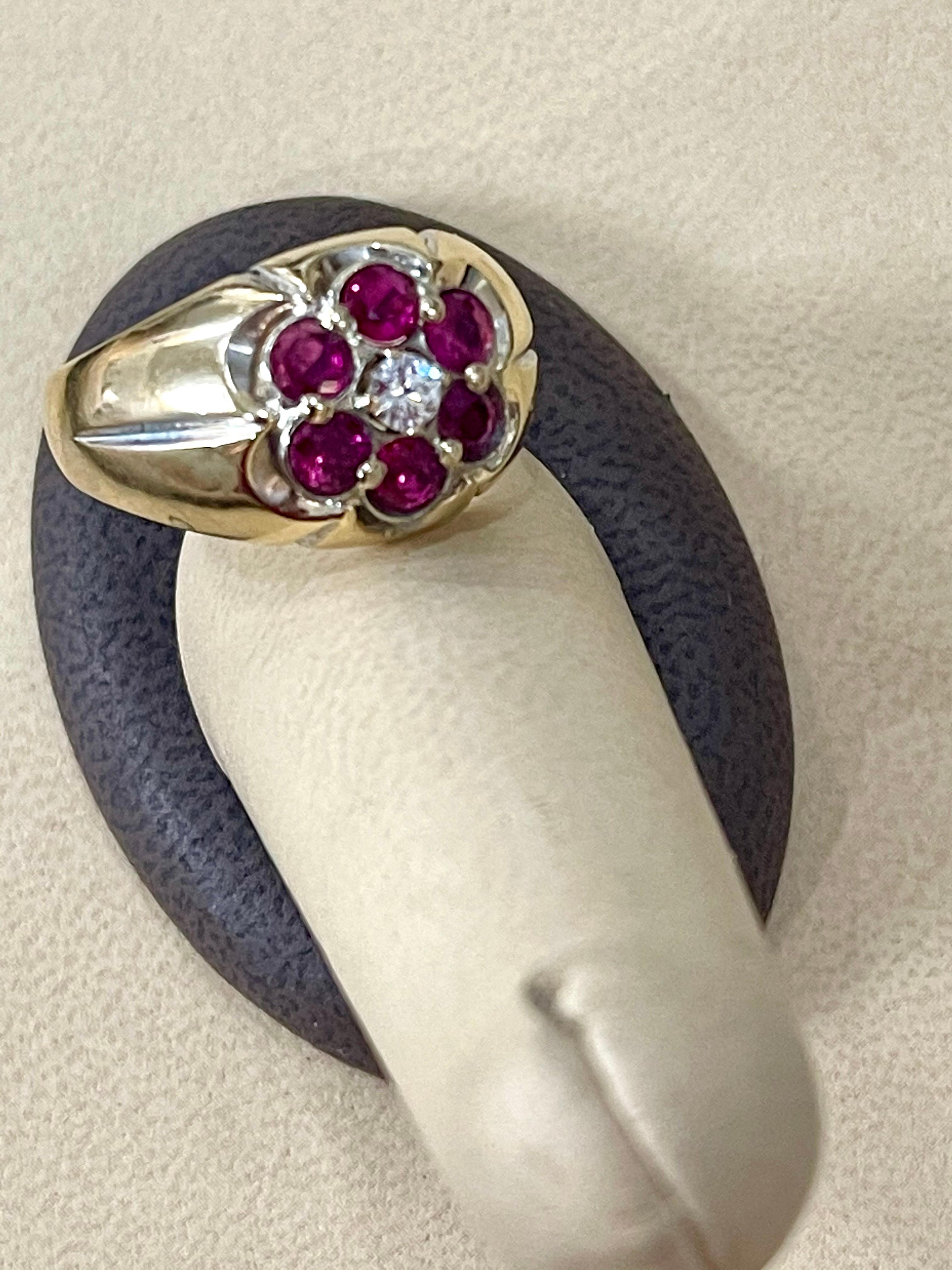 1.0 Carat, 7 Stone Ruby & Diamond Traditional Men's Ring 14 Karat Y Gold Ring 2