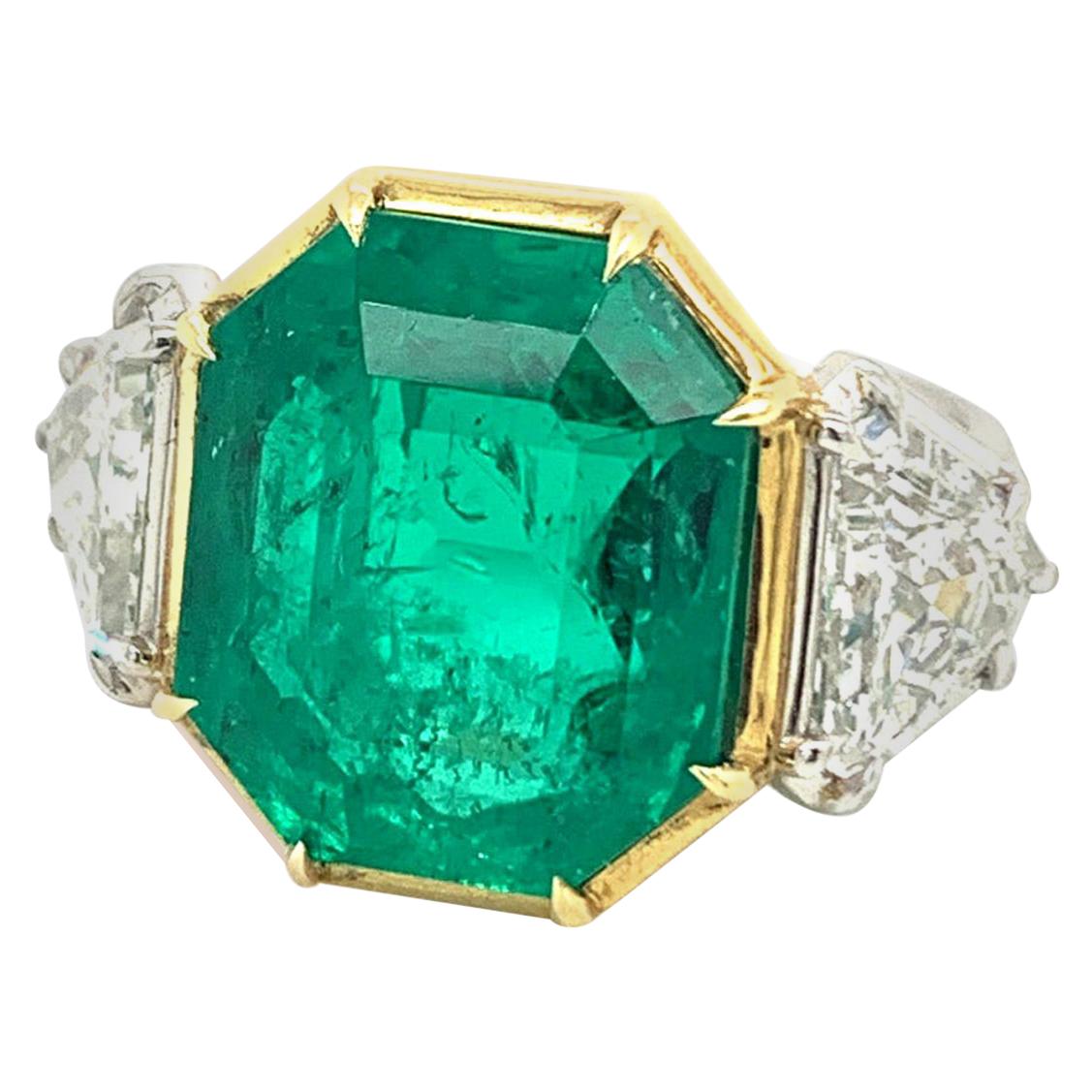 Platinring mit 10 Karat kolumbianischem Smaragd und Diamant, AGL-zertifiziert